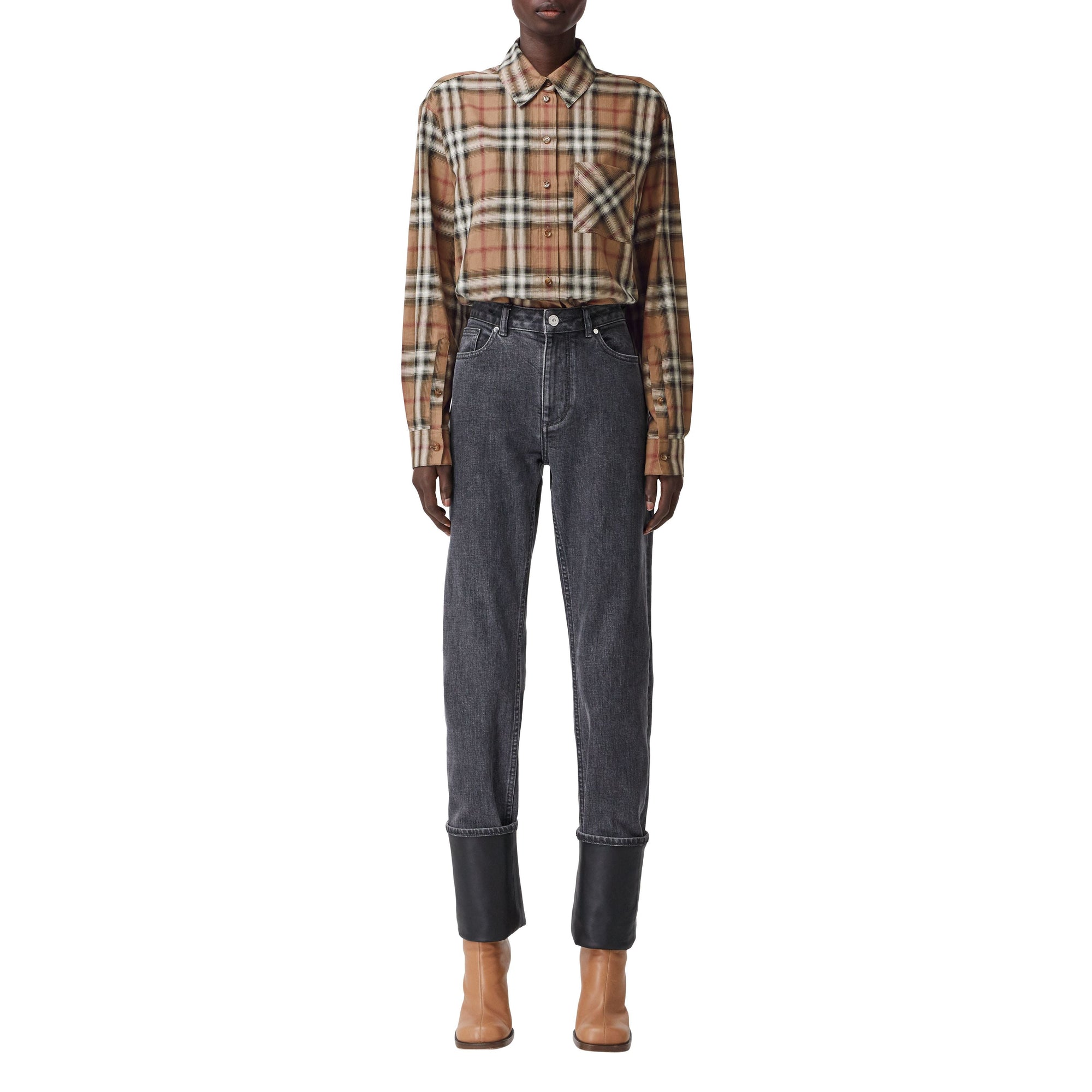 Chemise oversize en sergé de coton check ombré - Birch Brown