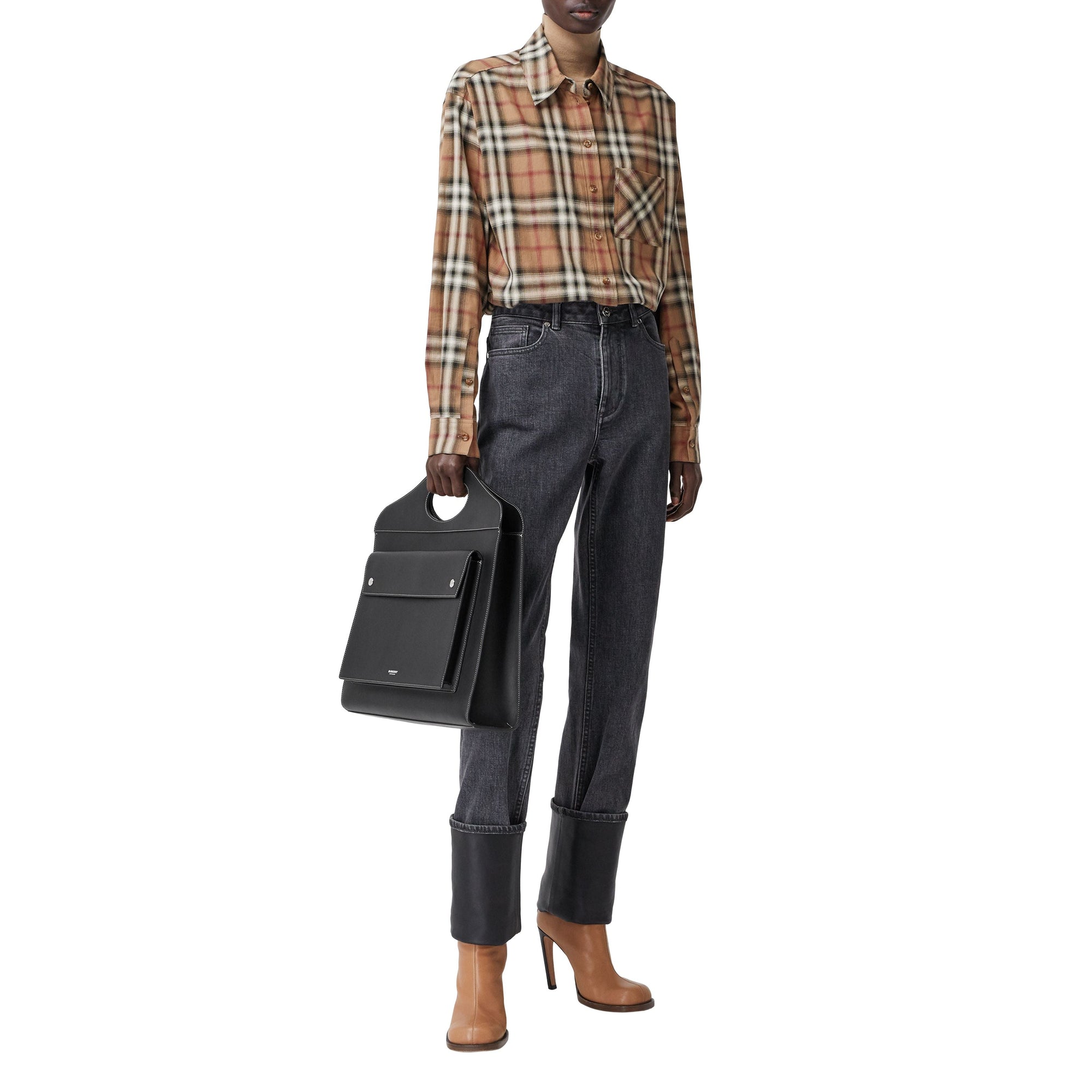 Chemise oversize en sergé de coton check ombré - Birch Brown