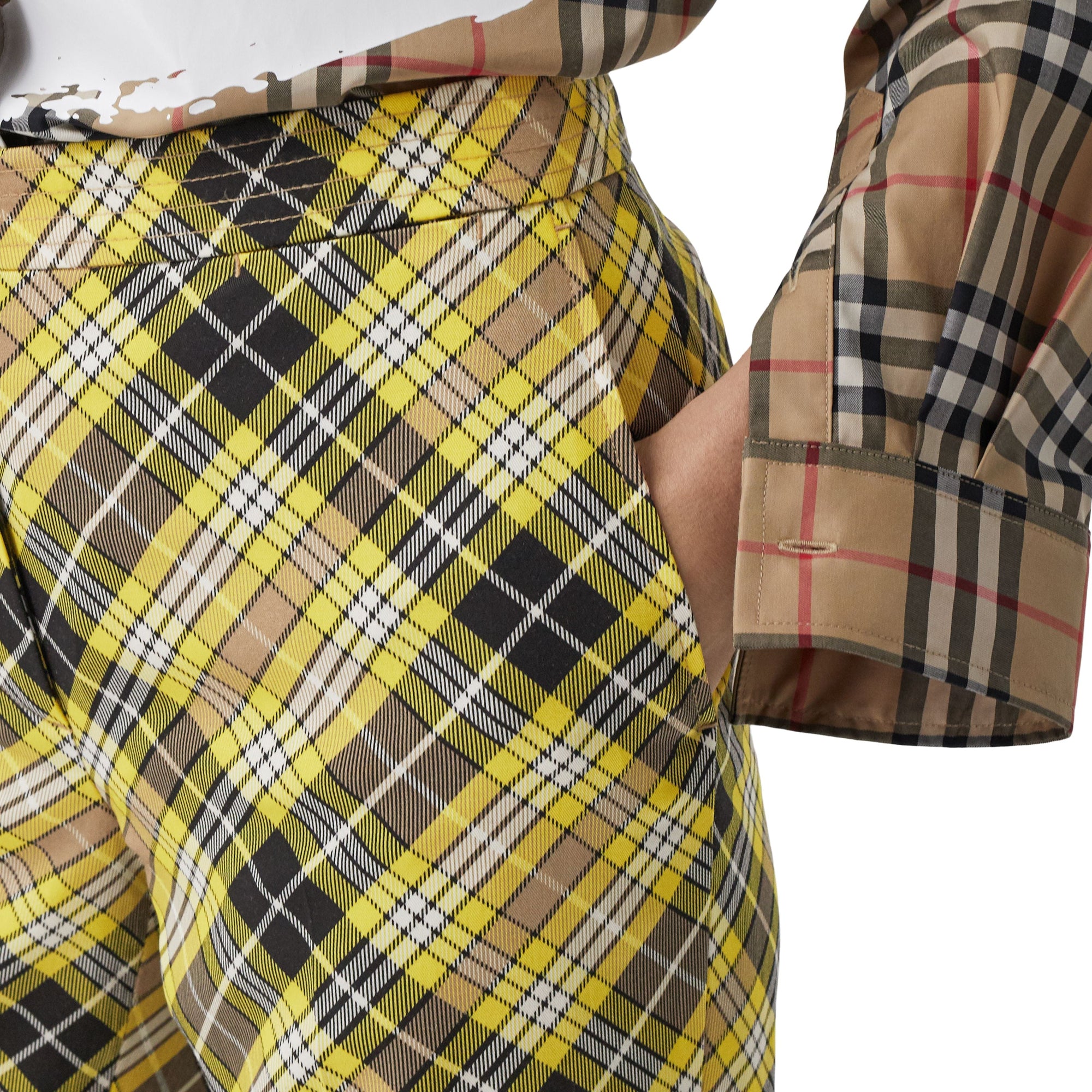 Pantalon tailleur 7/8 en laine technique check - Marigold Yellow