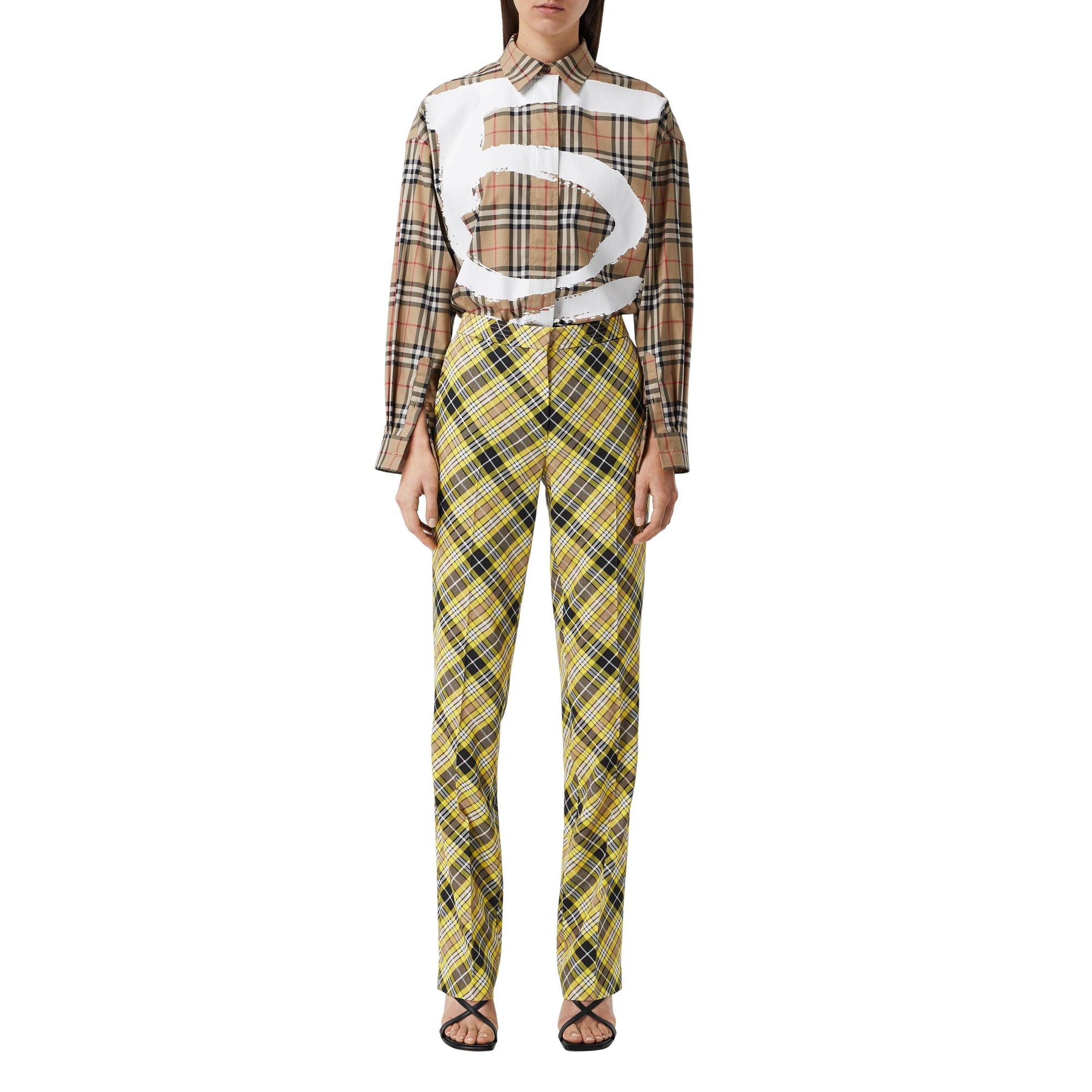 Pantalon tailleur 7/8 en laine technique check - Marigold Yellow