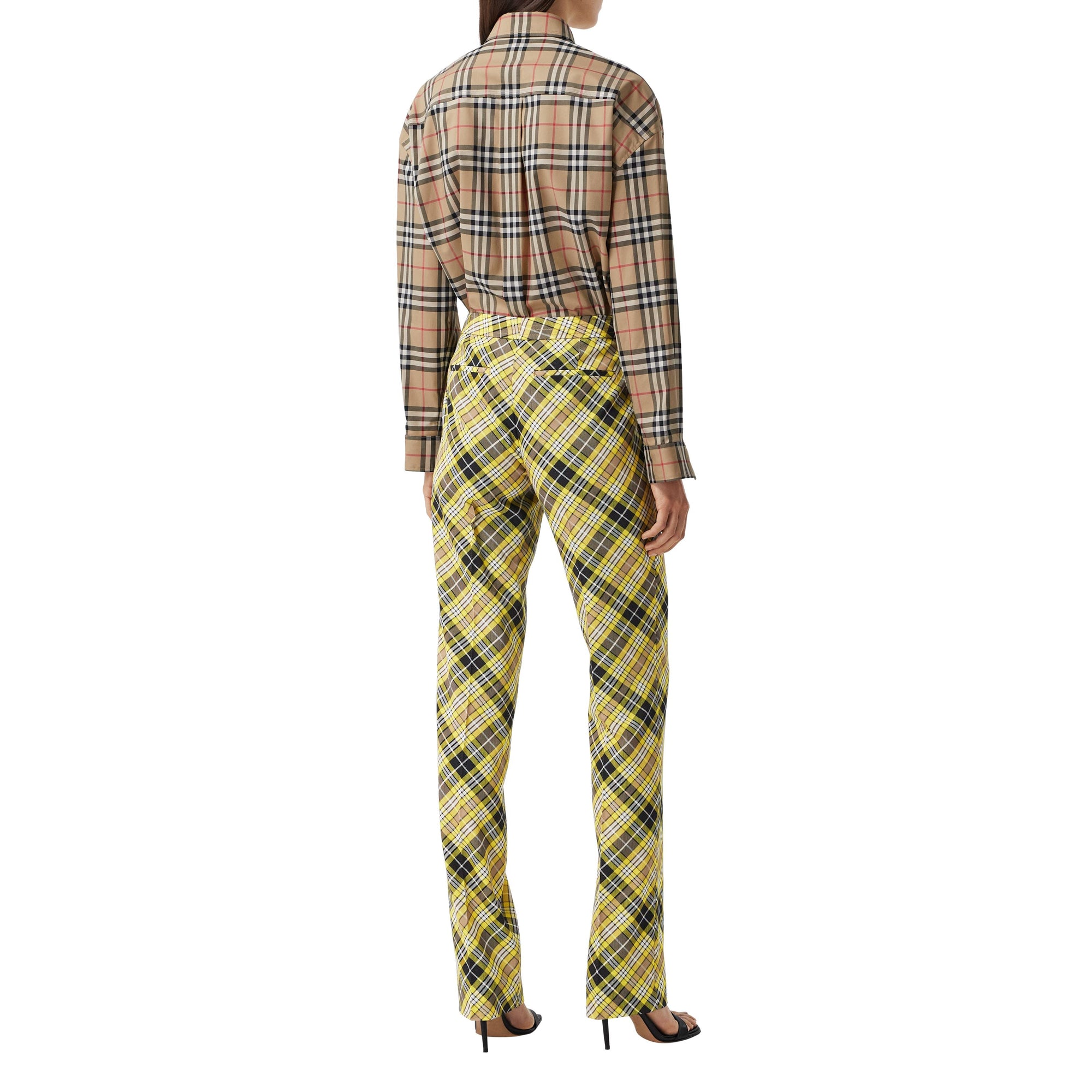 Pantalon tailleur 7/8 en laine technique check - Marigold Yellow