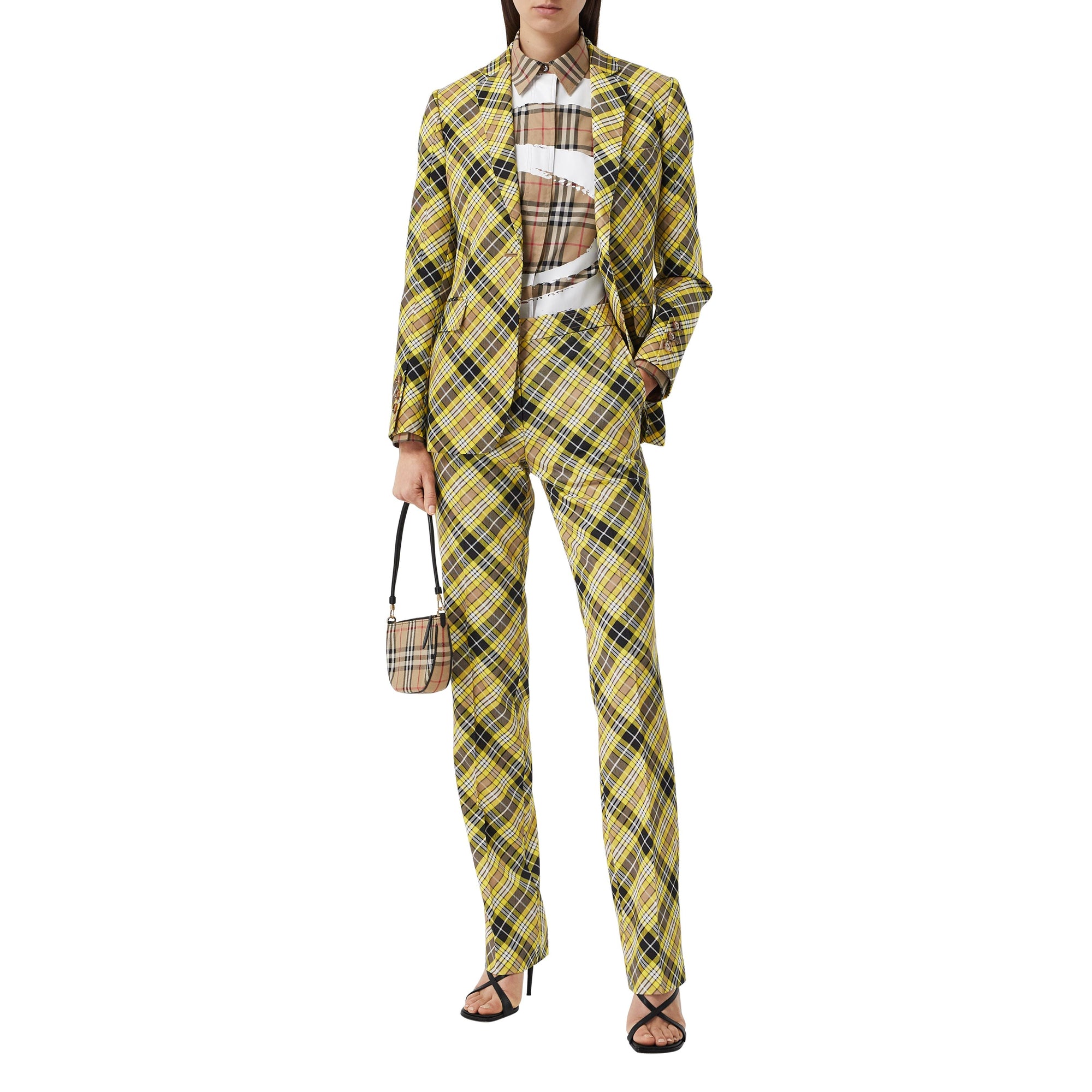 Pantalon tailleur 7/8 en laine technique check - Marigold Yellow
