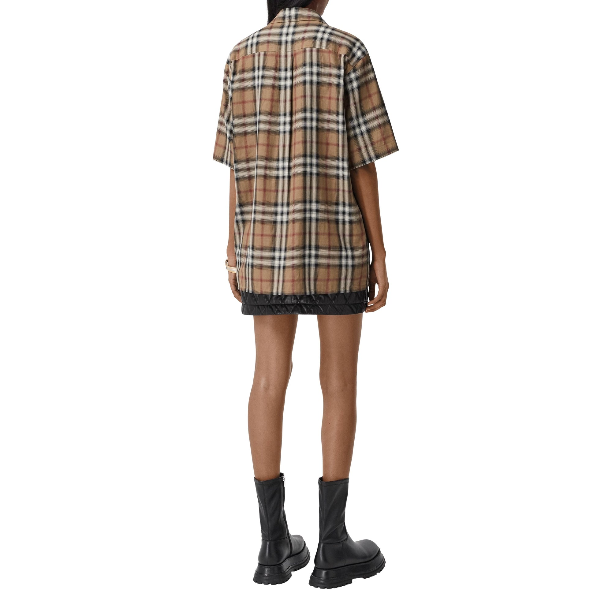 Chemise de bowling en sergé de coton check ombré - Birch Brown