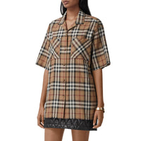 Chemise de bowling en sergé de coton check ombré - Birch Brown