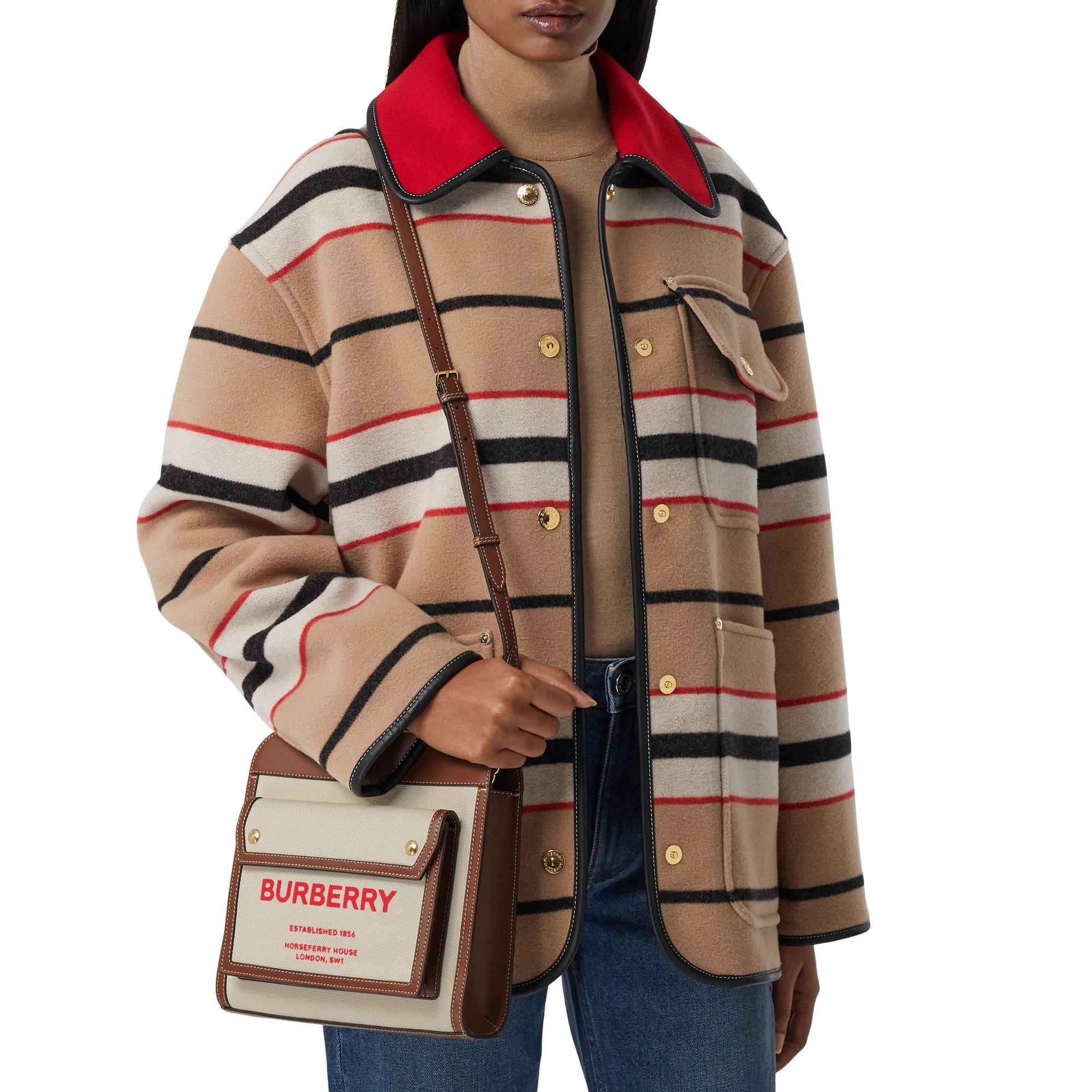 Mini sac Pocket en toile et cuir bicolore - Natural & Tan