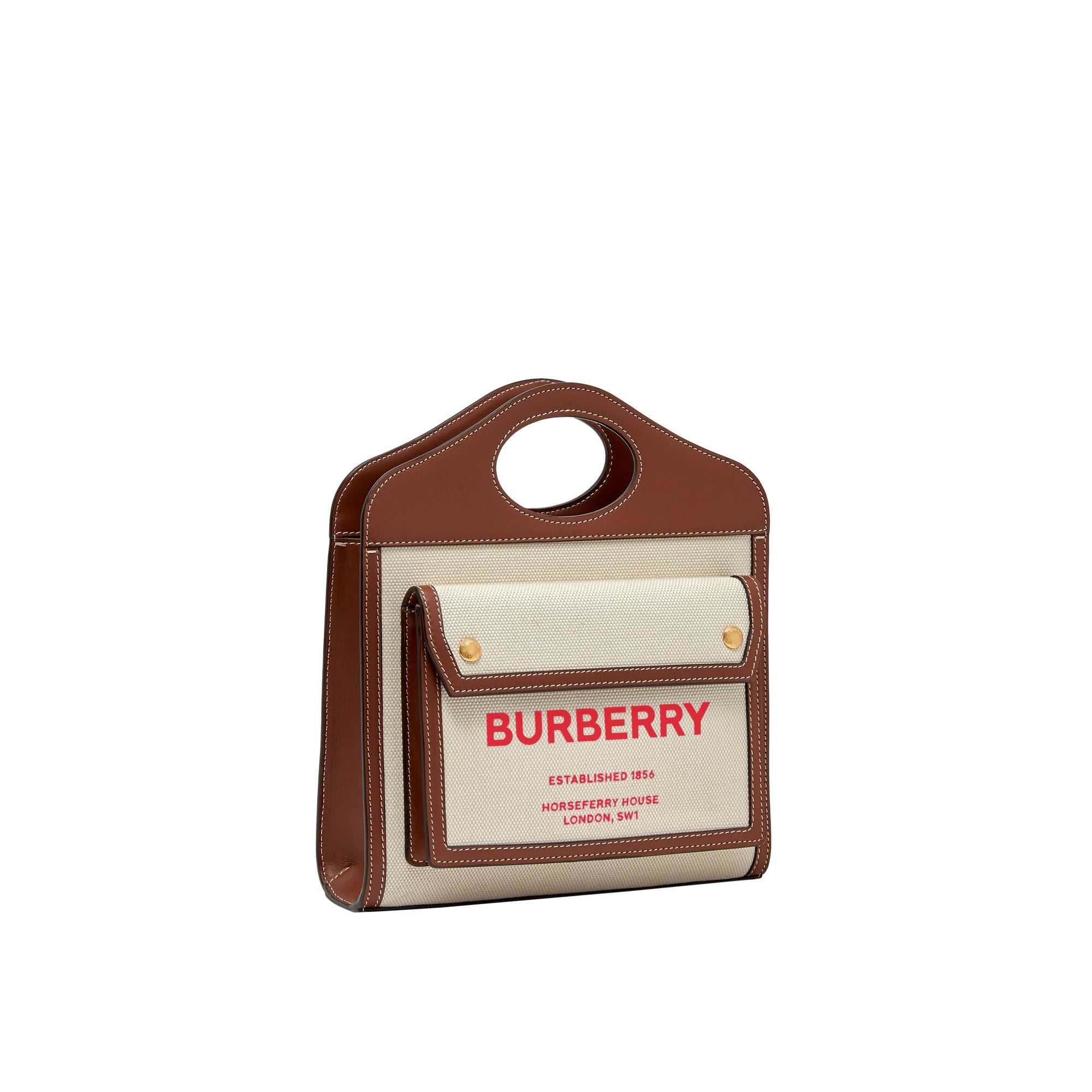 Mini sac Pocket en toile et cuir bicolore - Natural & Tan