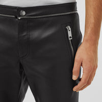 Pantalon en cuir contrecollé façon biker avec logo appliqué - Black