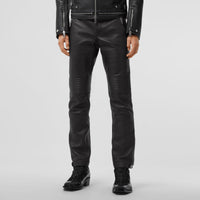 Pantalon en cuir contrecollé façon biker avec logo appliqué - Black