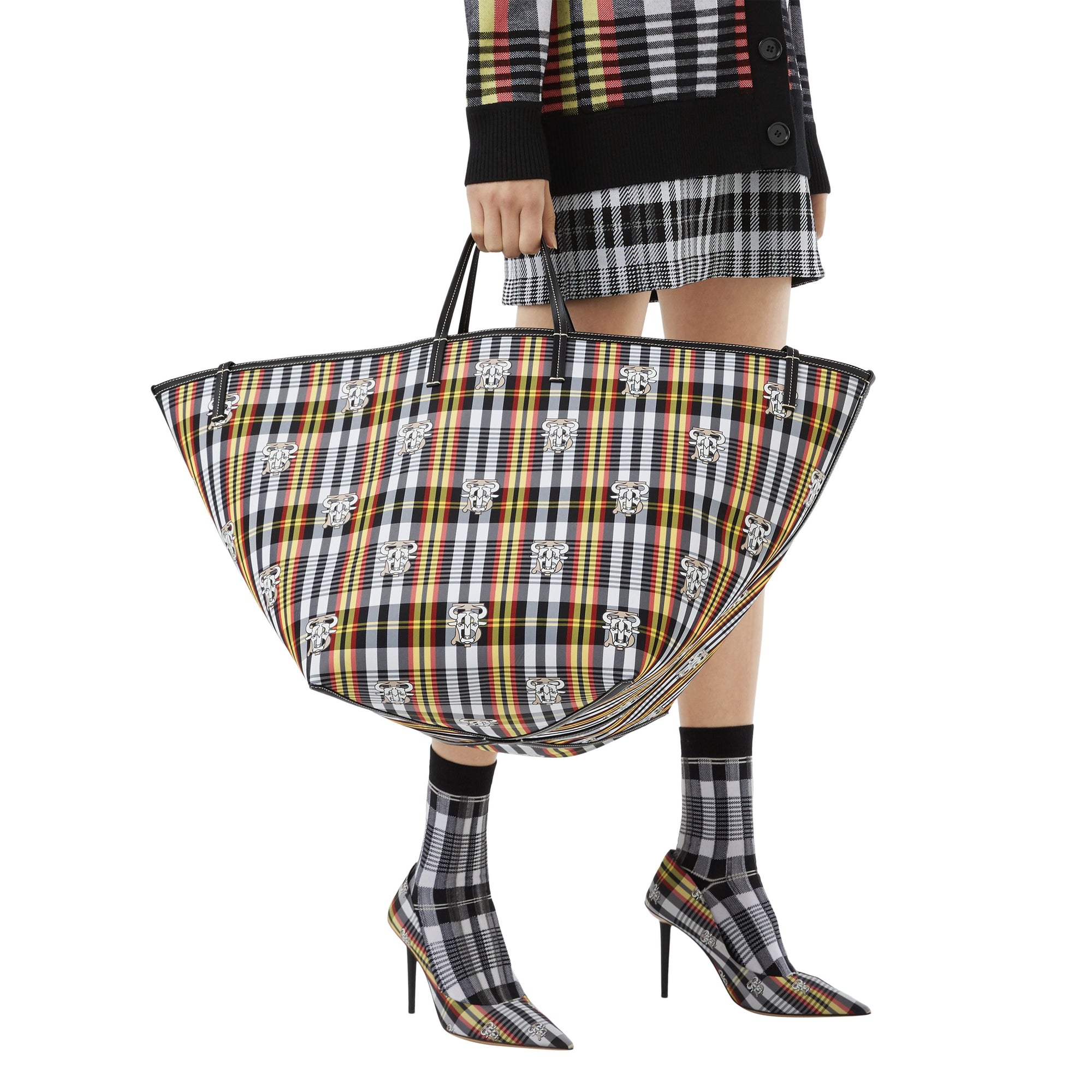 Cabas de plage extra-large en nylon check Monogram - Black
