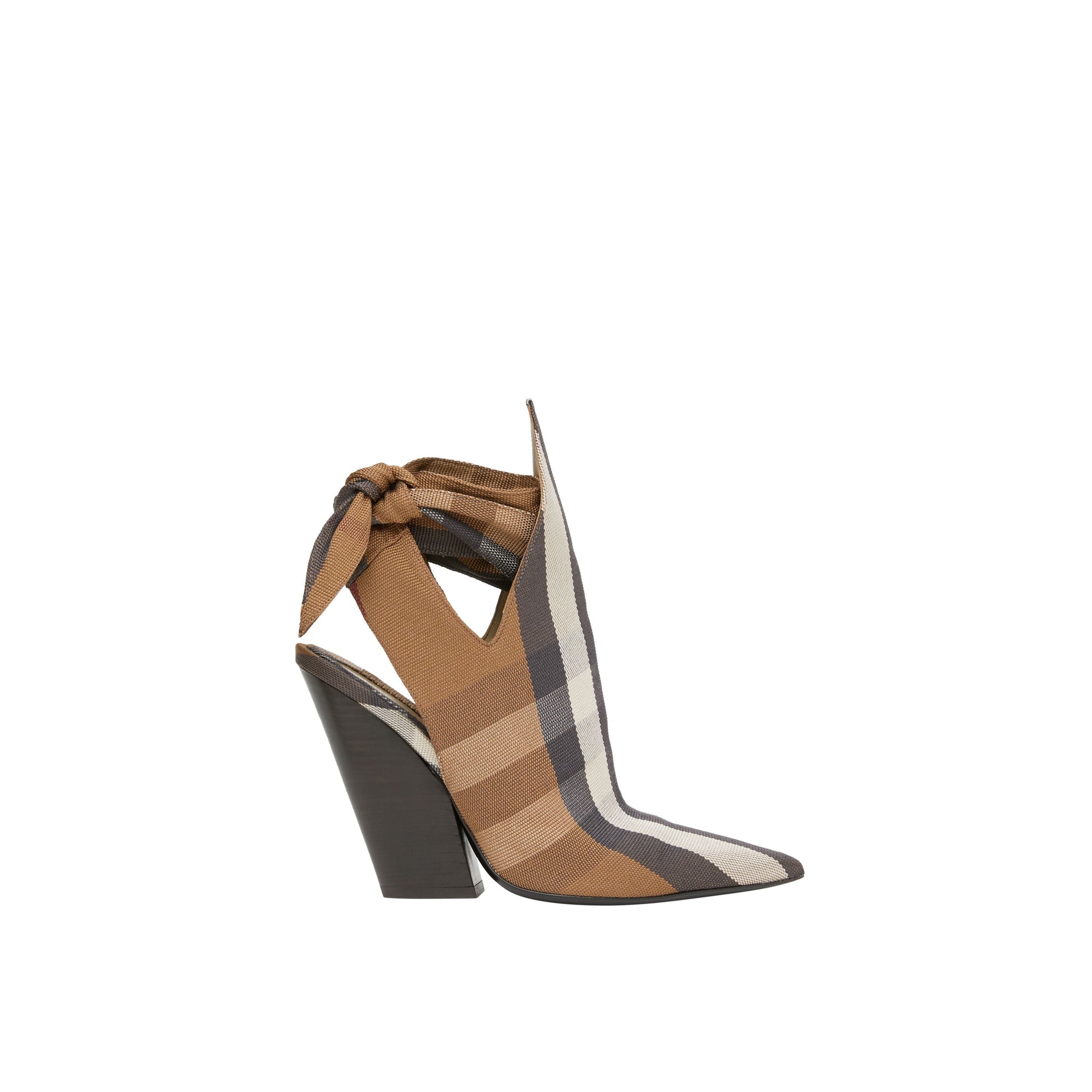 Mules à bout pointu en coton technique check avec nœud - Birch Brown Check