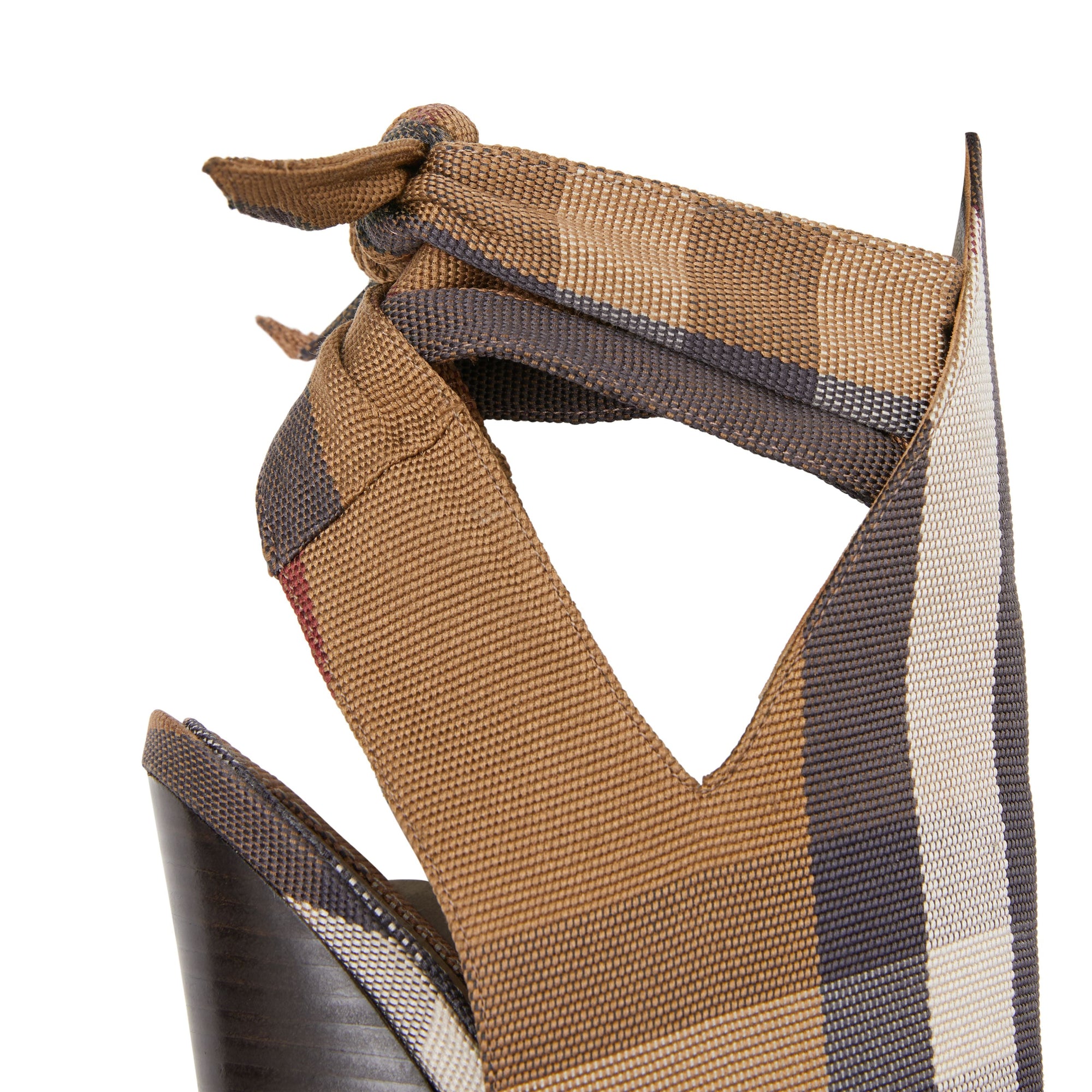 Mules à bout pointu en coton technique check avec nœud - Birch Brown Check
