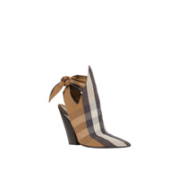 Mules à bout pointu en coton technique check avec nœud - Birch Brown Check