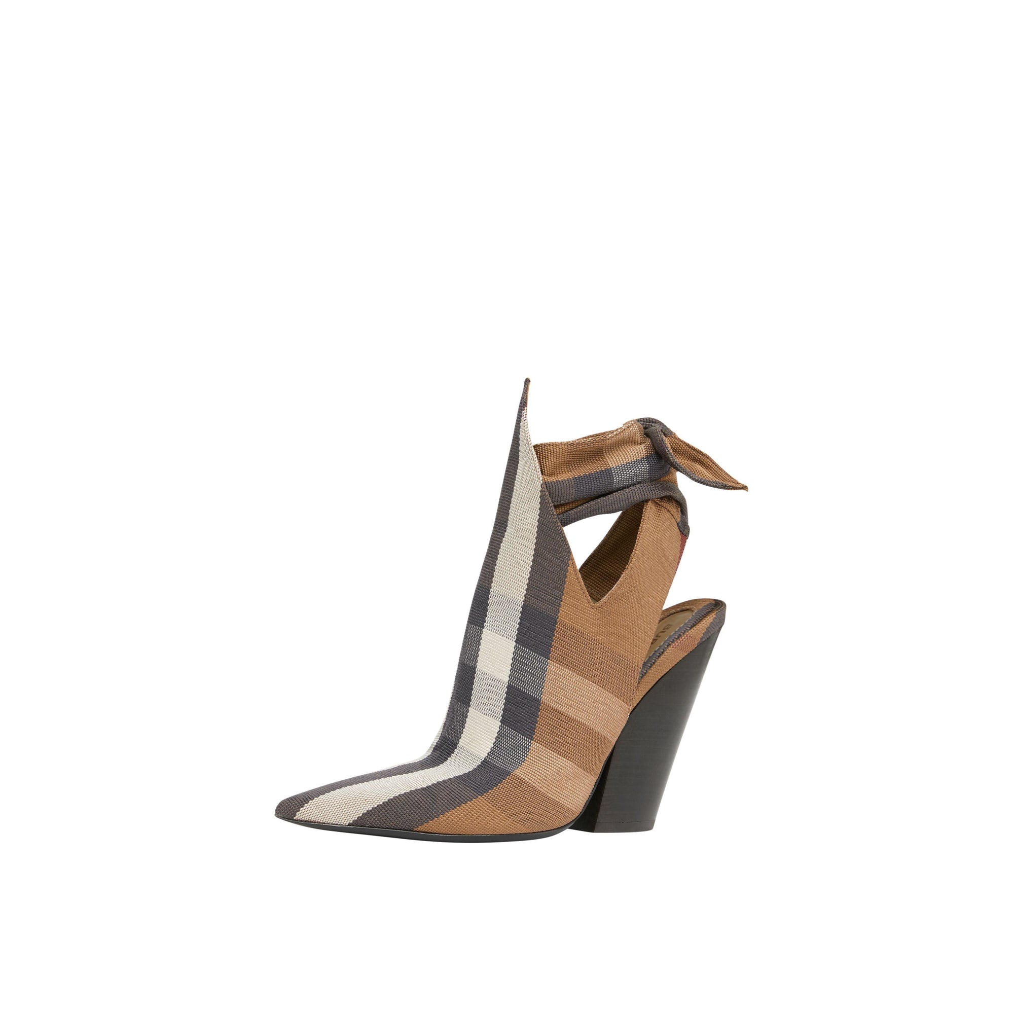 Mules à bout pointu en coton technique check avec nœud - Birch Brown Check