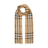 Écharpe légère en soie et laine check métallisée Monogram - Archive Beige