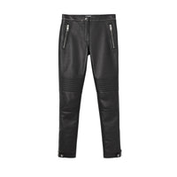 Pantalon en cuir contrecollé façon biker avec logo appliqué - Black