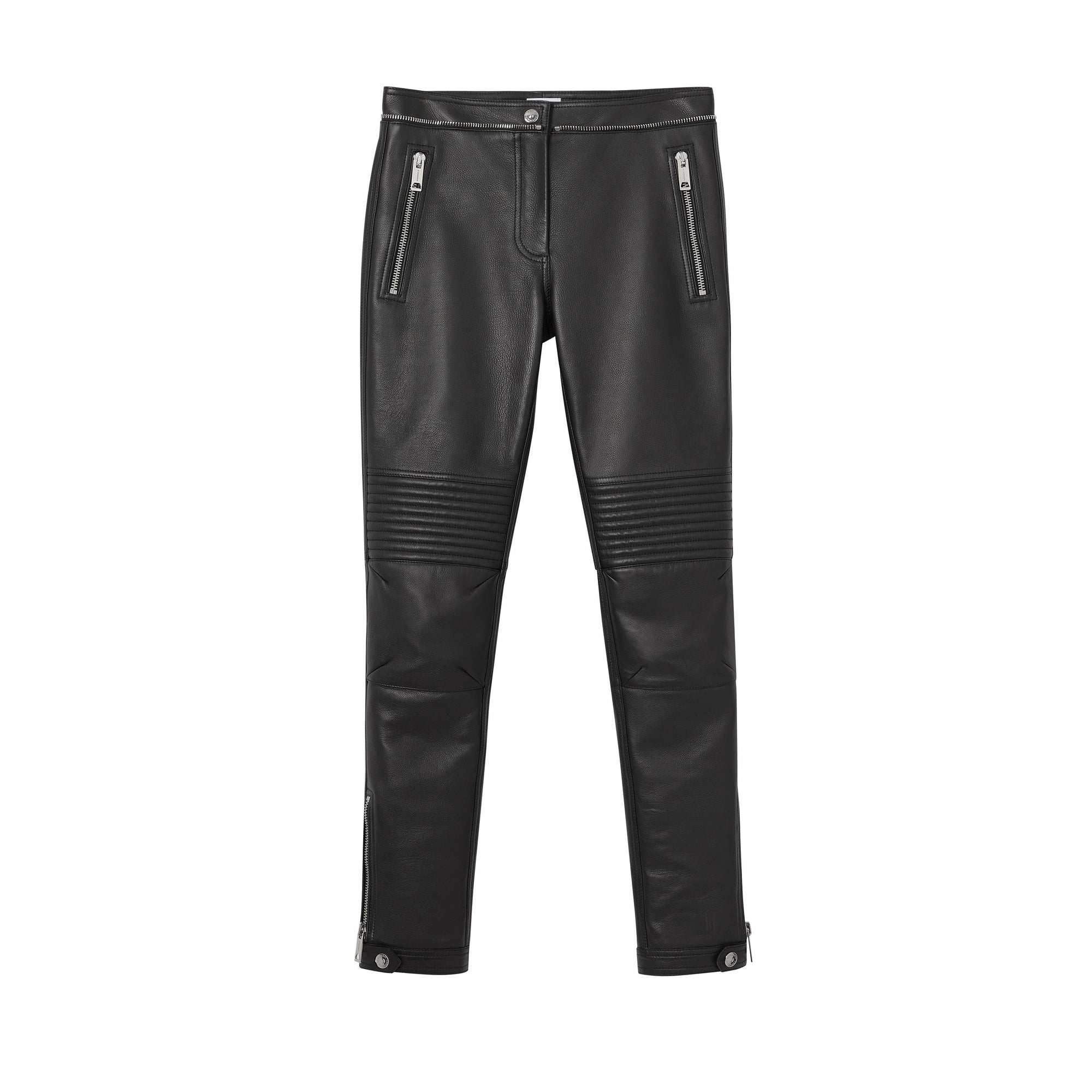 Pantalon en cuir contrecollé façon biker avec logo appliqué - Black
