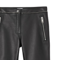Pantalon en cuir contrecollé façon biker avec logo appliqué - Black