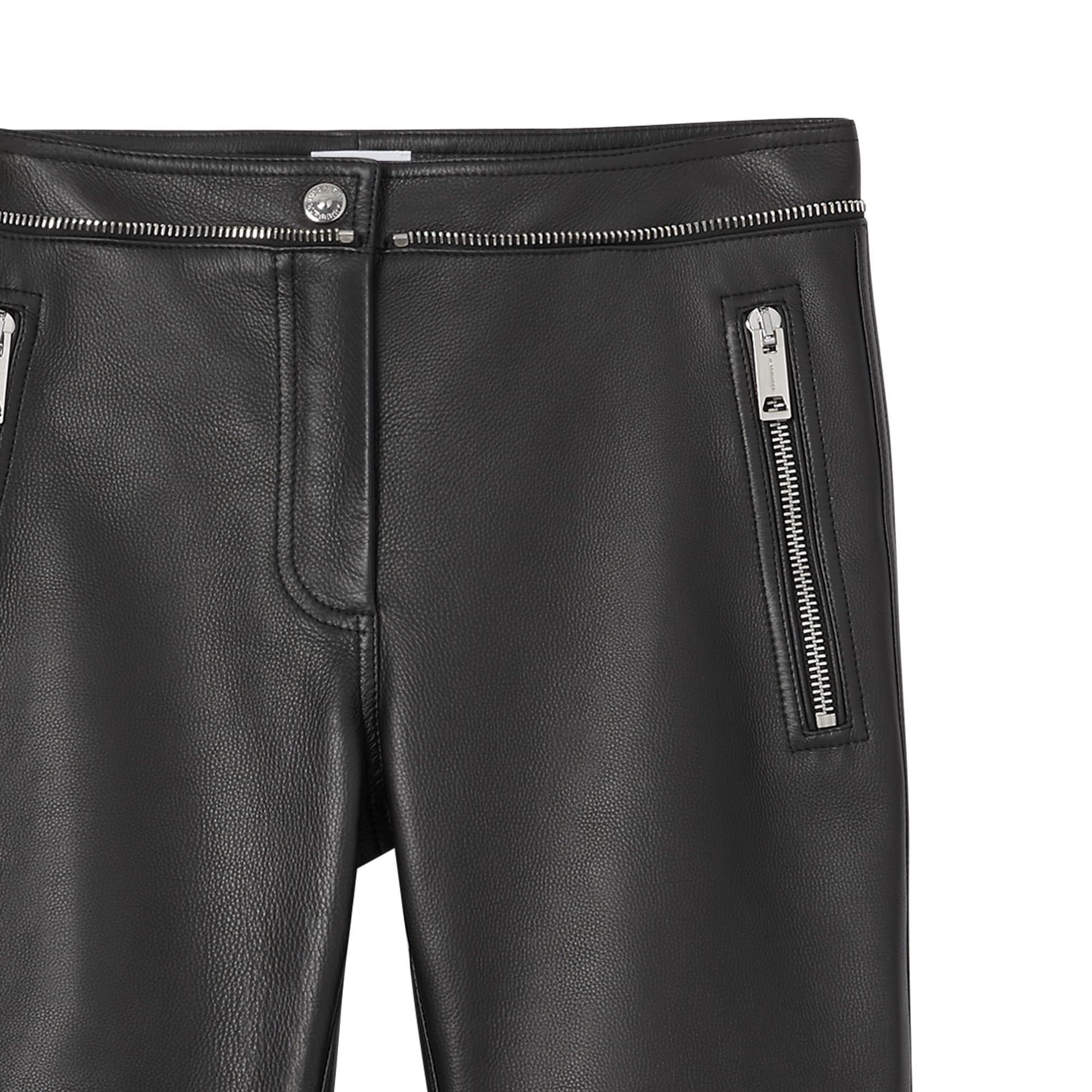 Pantalon en cuir contrecollé façon biker avec logo appliqué - Black