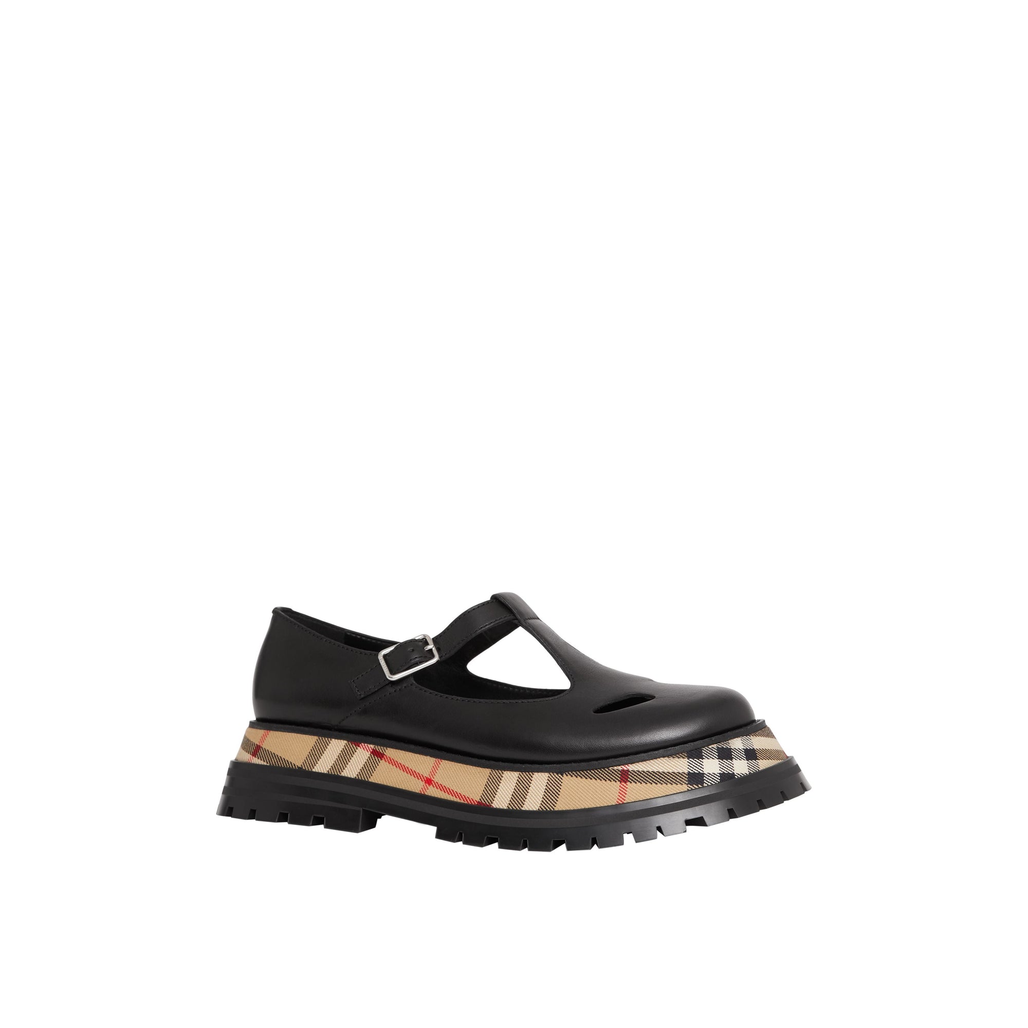 Salomés en cuir avec Vintage check - Black & Chk