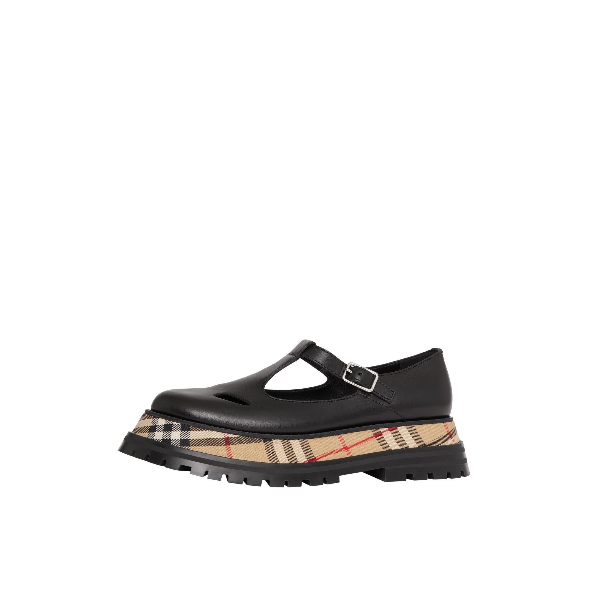 Salomés en cuir avec Vintage check - Black & Chk