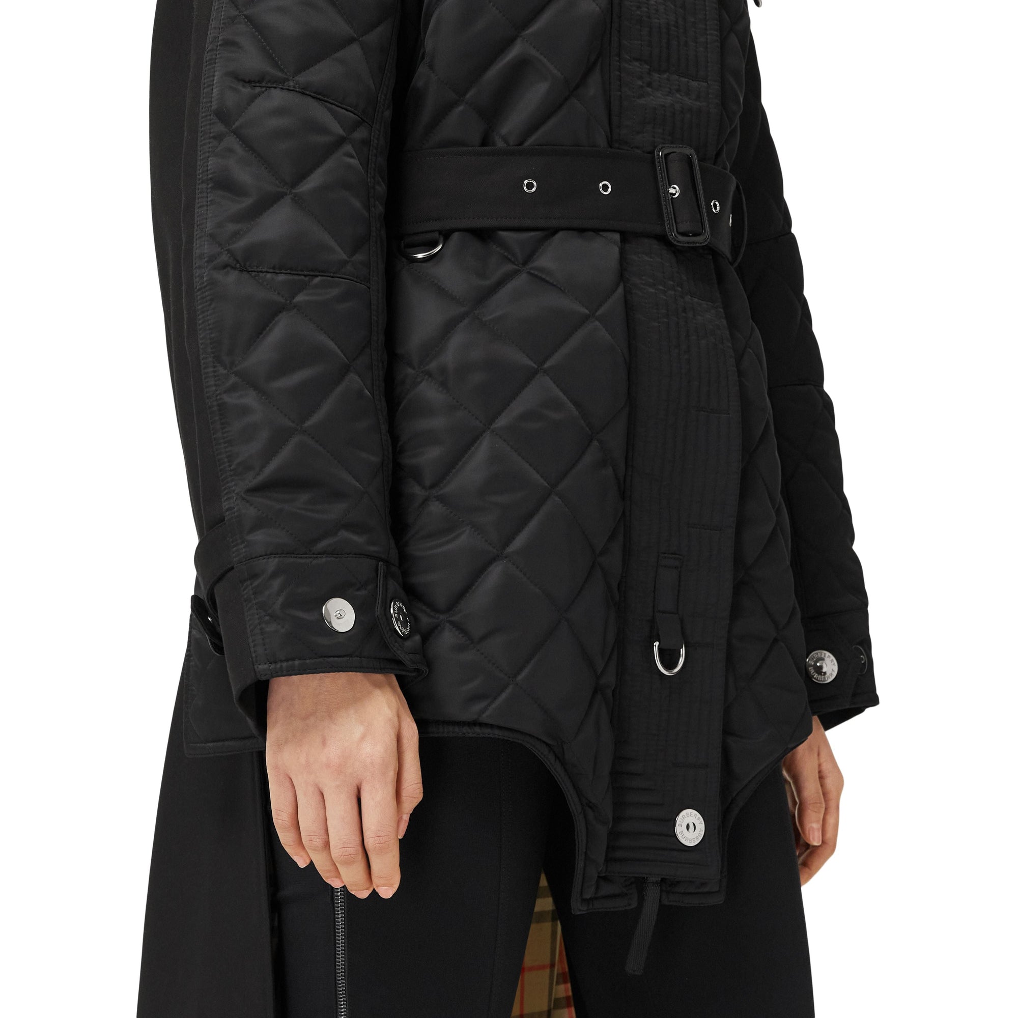 Manteau matelassé en nylon et coton avec capuche amovible - Black
