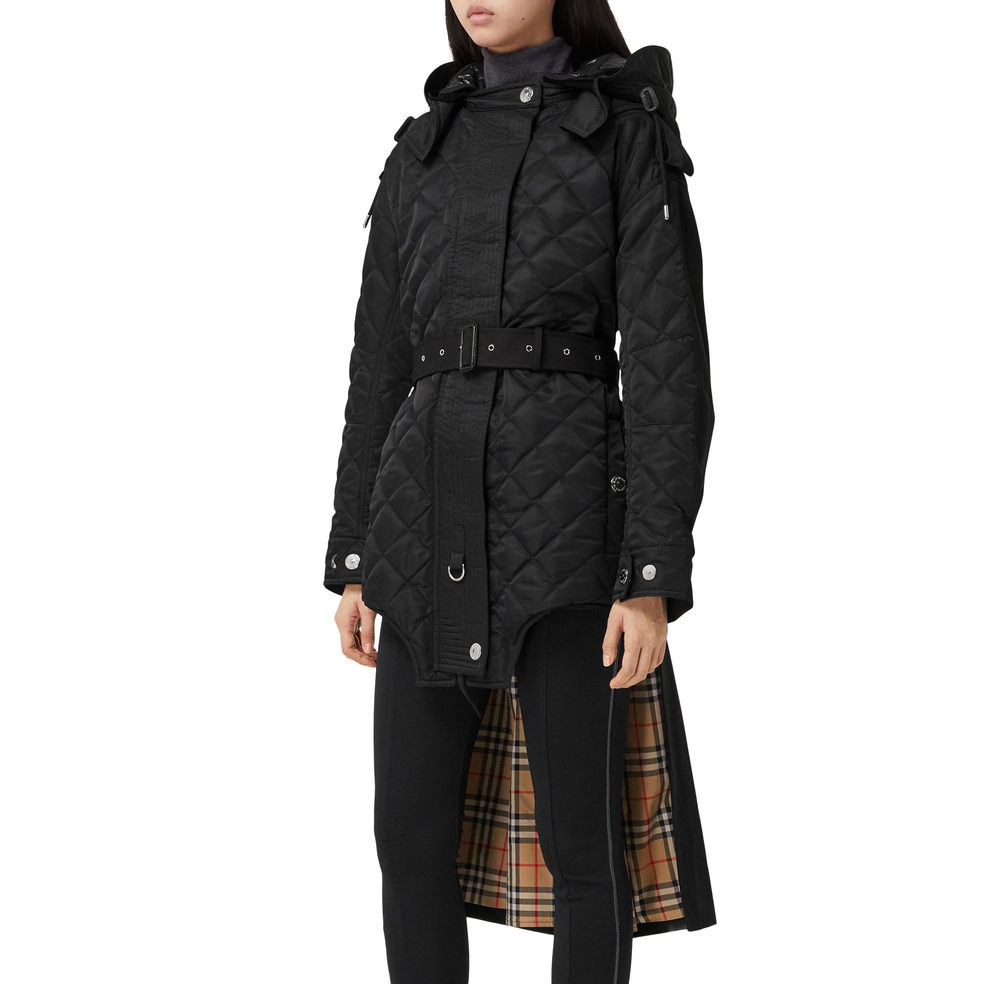 Manteau matelassé en nylon et coton avec capuche amovible - Black