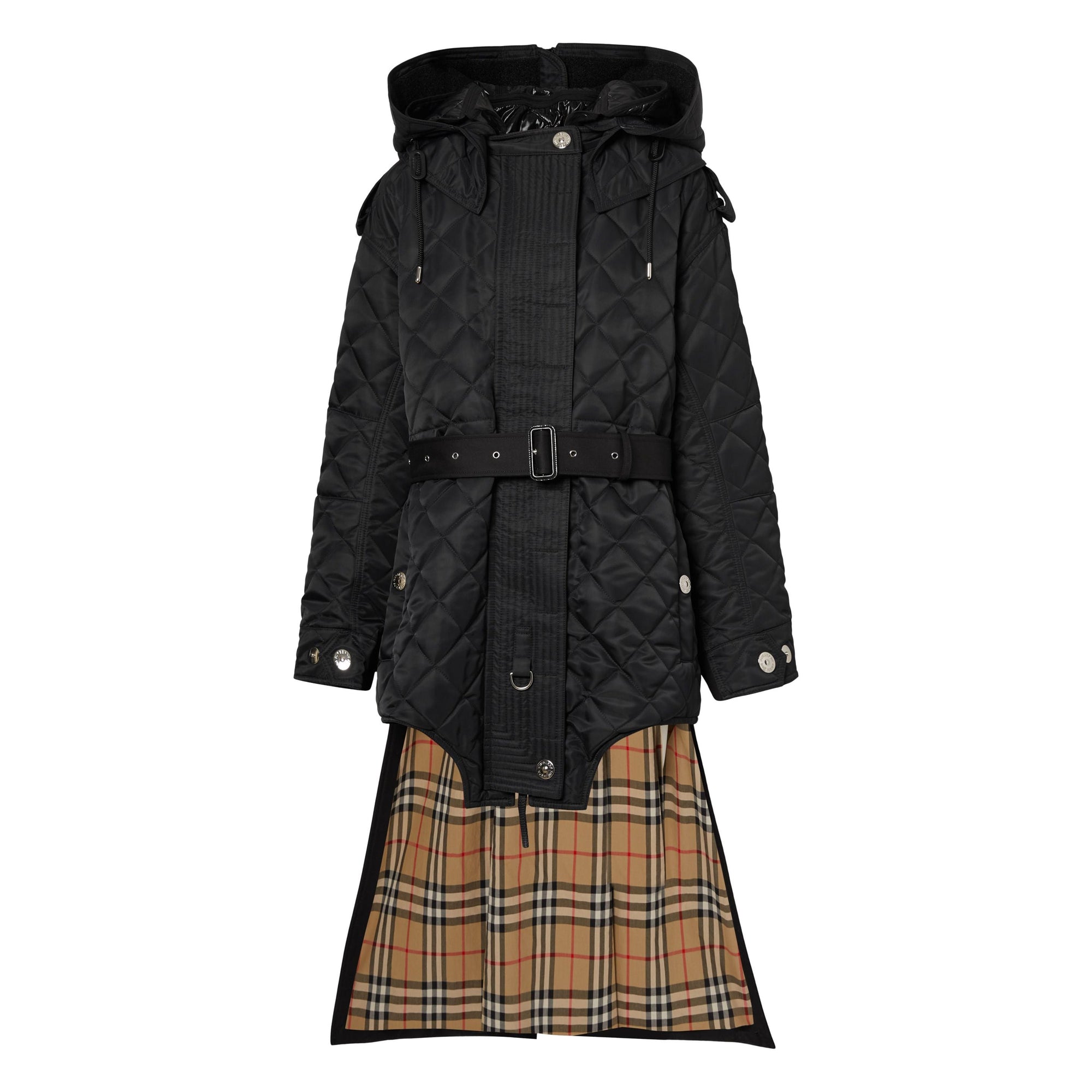 Manteau matelassé en nylon et coton avec capuche amovible - Black