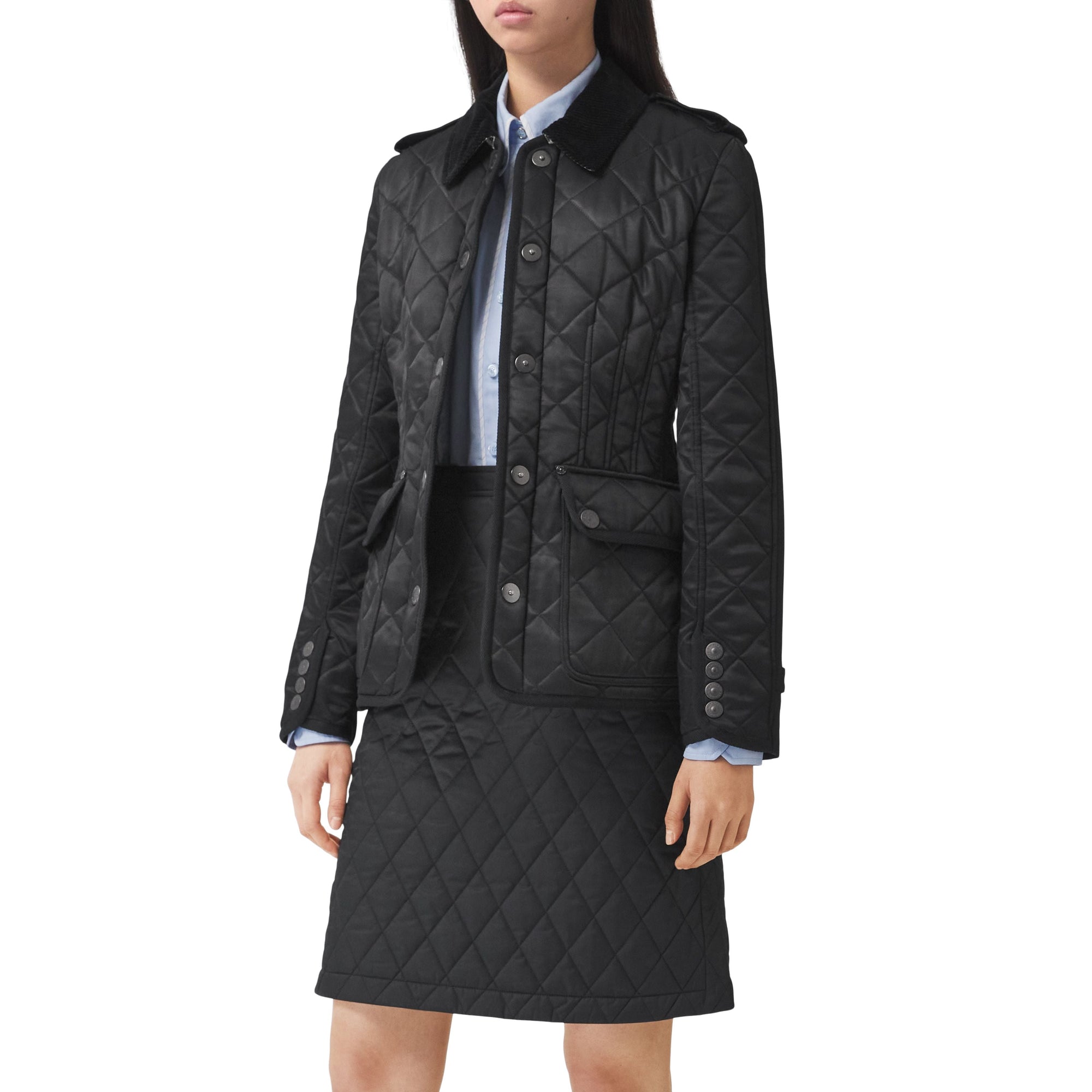 Veste matelassée avec panneau en gabardine de coton - Black
