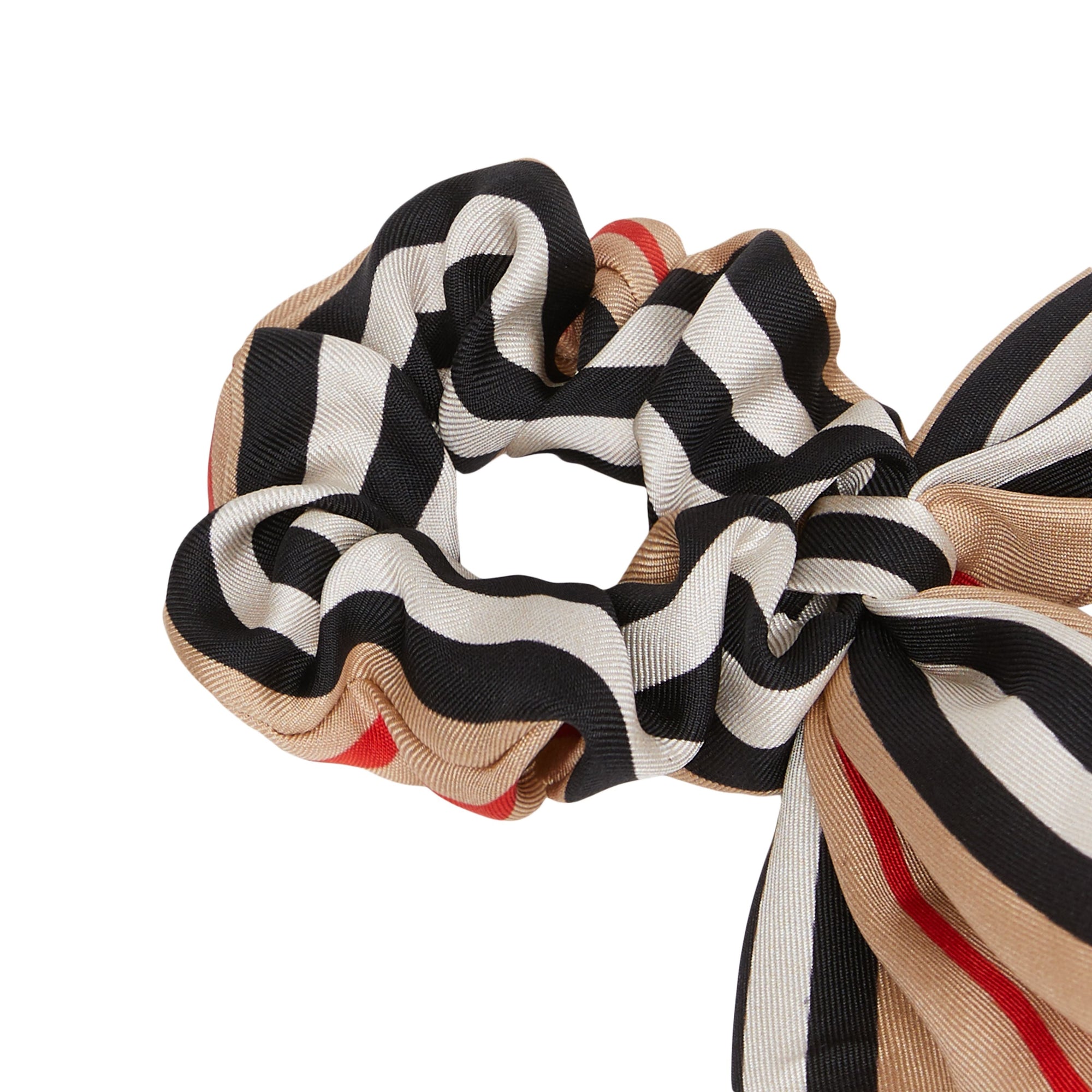 Chouchou foulard en sergé de soie à rayures iconiques - Archive Beige
