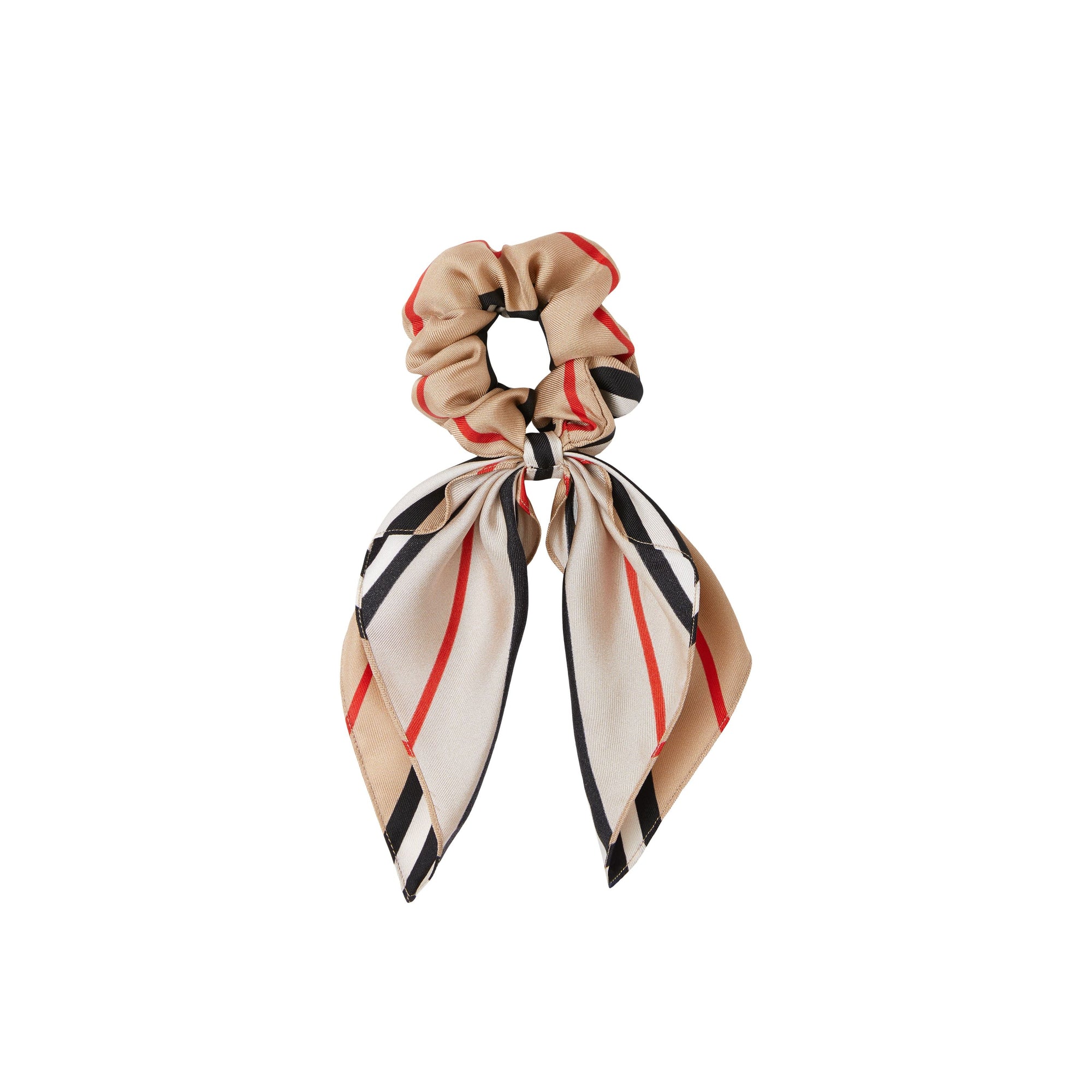 Chouchou foulard en sergé de soie à rayures iconiques - Archive Beige