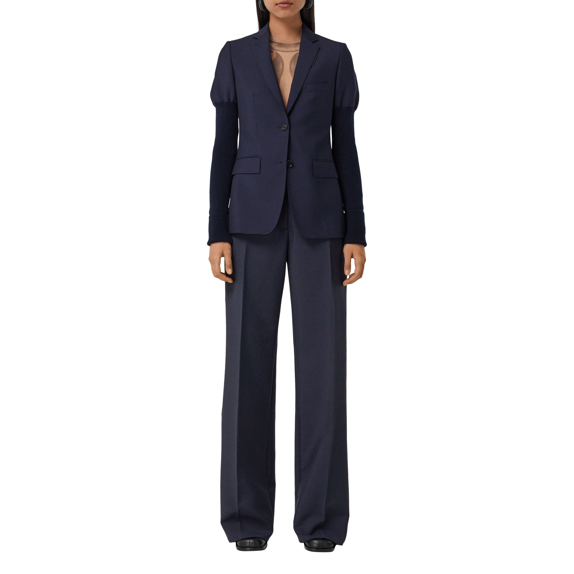 Pantalon ample en mohair et laine avec bandes latérales - Dark Navy