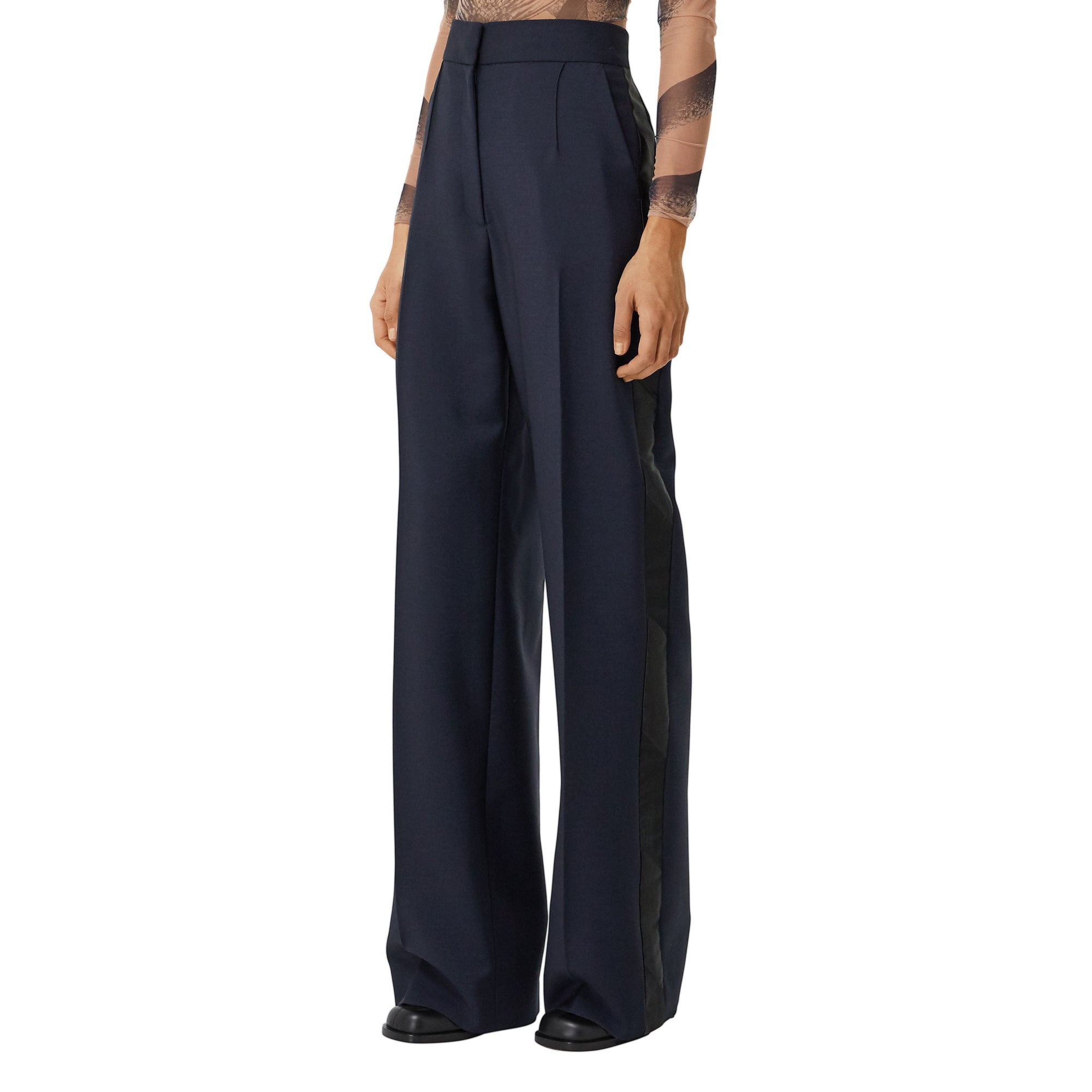 Pantalon ample en mohair et laine avec bandes latérales - Dark Navy