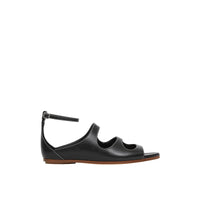 Sandales en cuir surpiqué avec découpes - Black