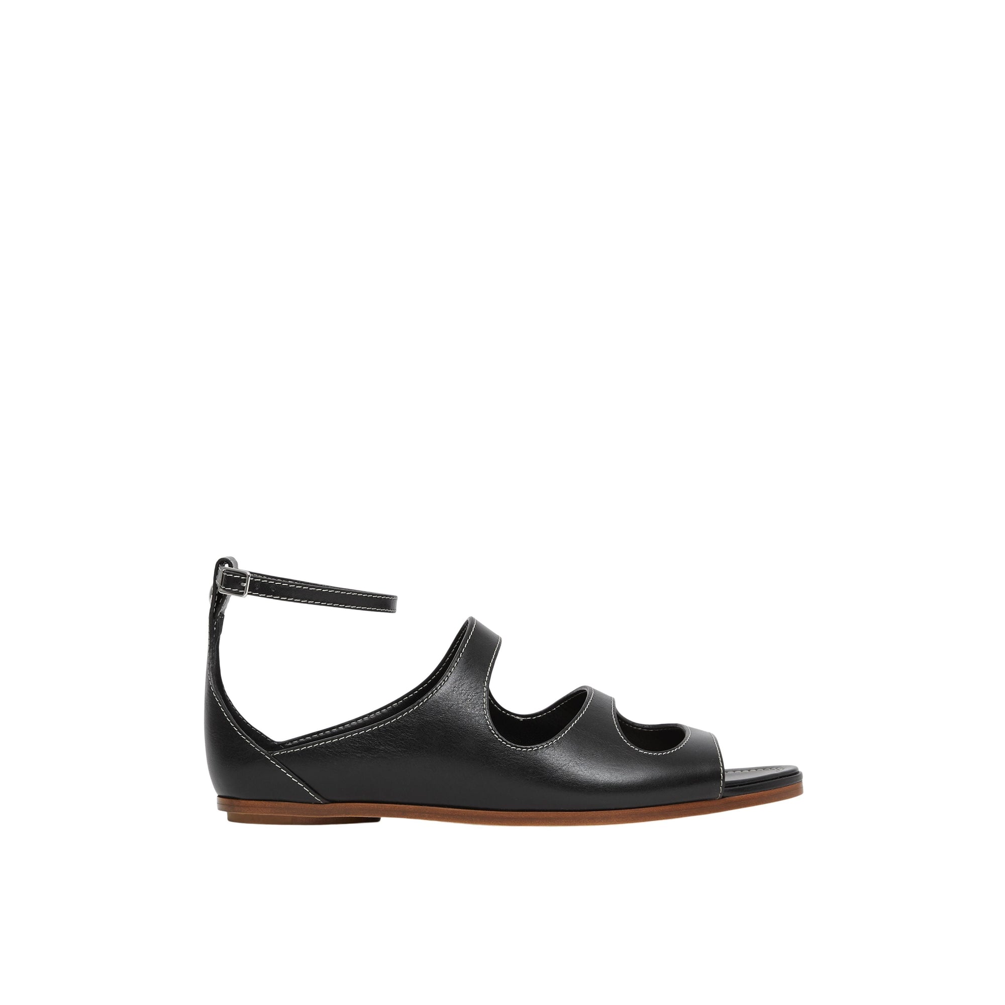 Sandales en cuir surpiqué avec découpes - Black