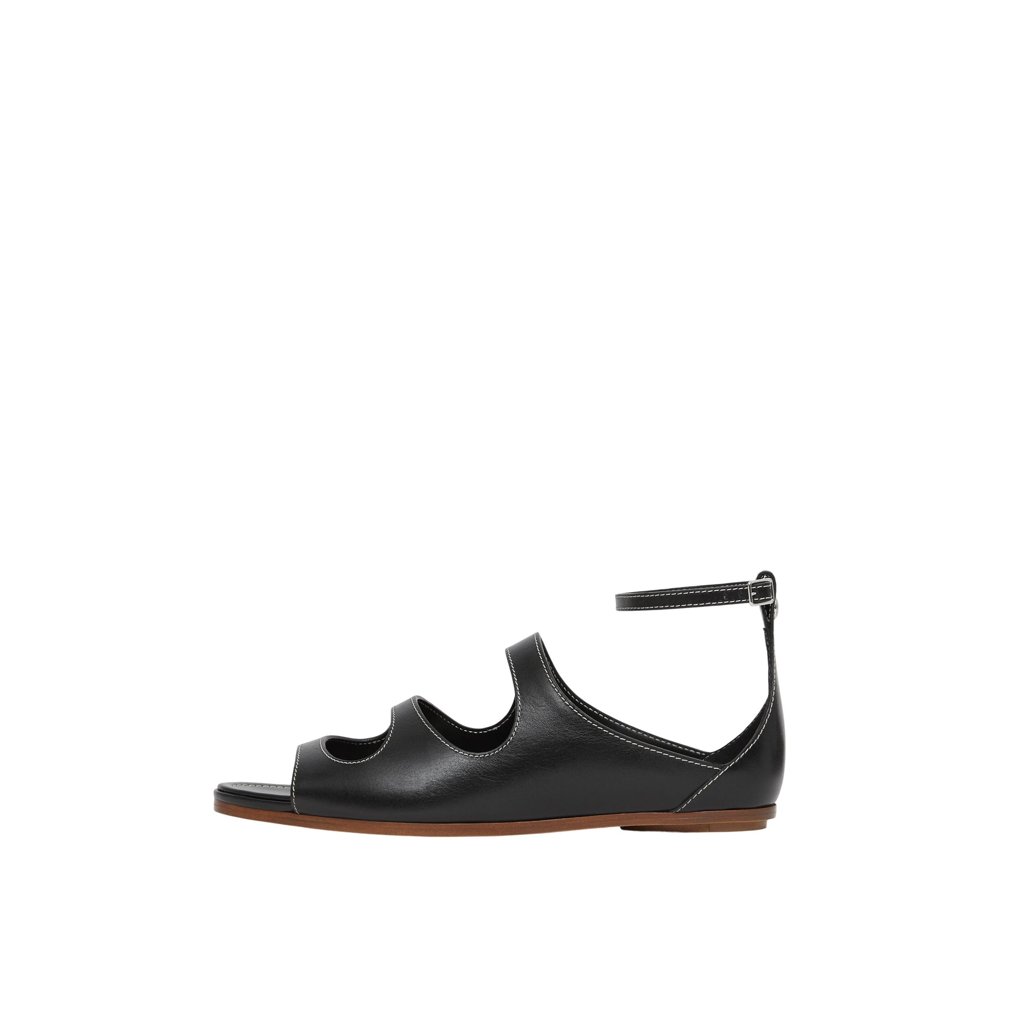 Sandales en cuir surpiqué avec découpes - Black