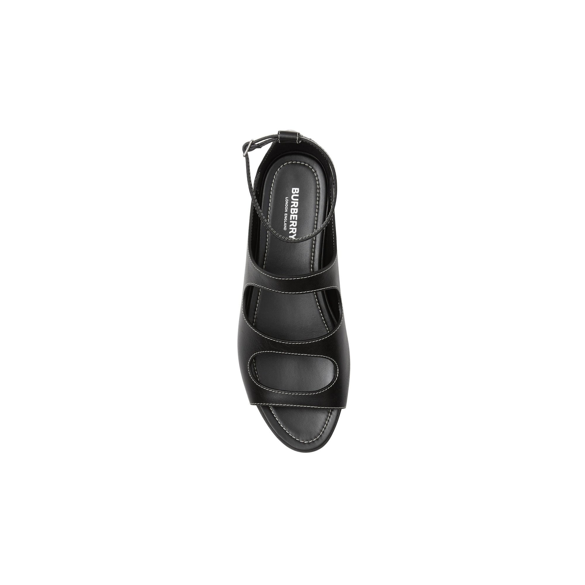 Sandales en cuir surpiqué avec découpes - Black