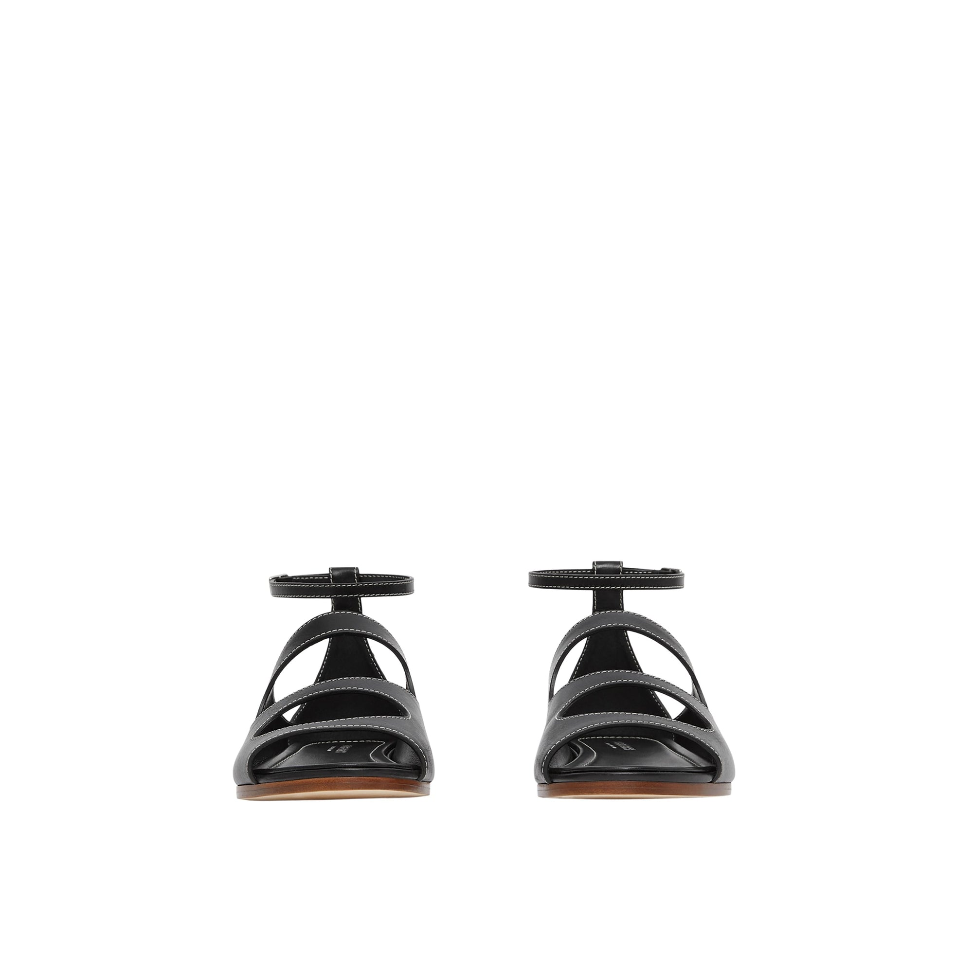 Sandales en cuir surpiqué avec découpes - Black