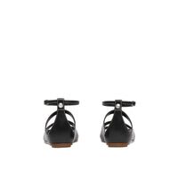 Sandales en cuir surpiqué avec découpes - Black