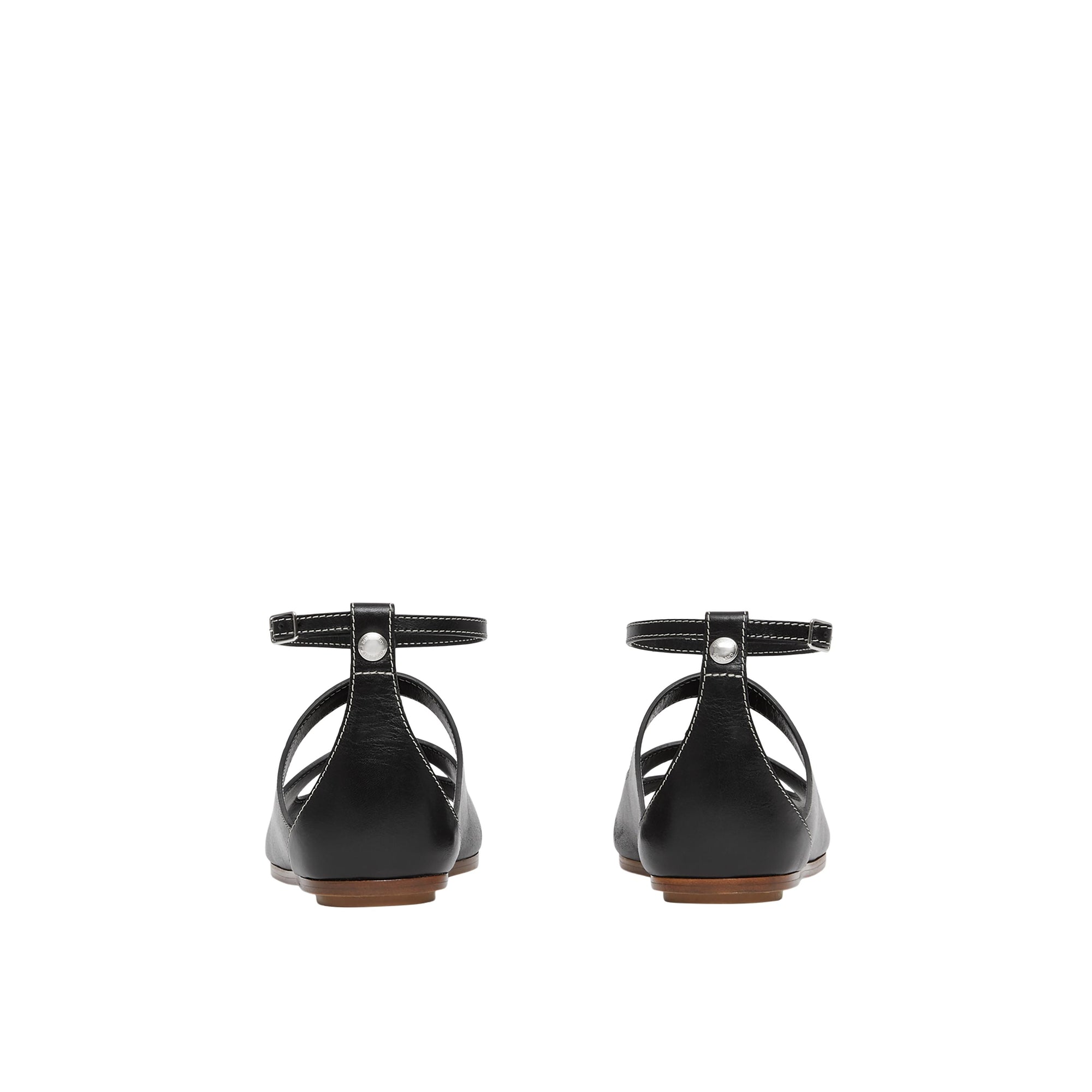 Sandales en cuir surpiqué avec découpes - Black