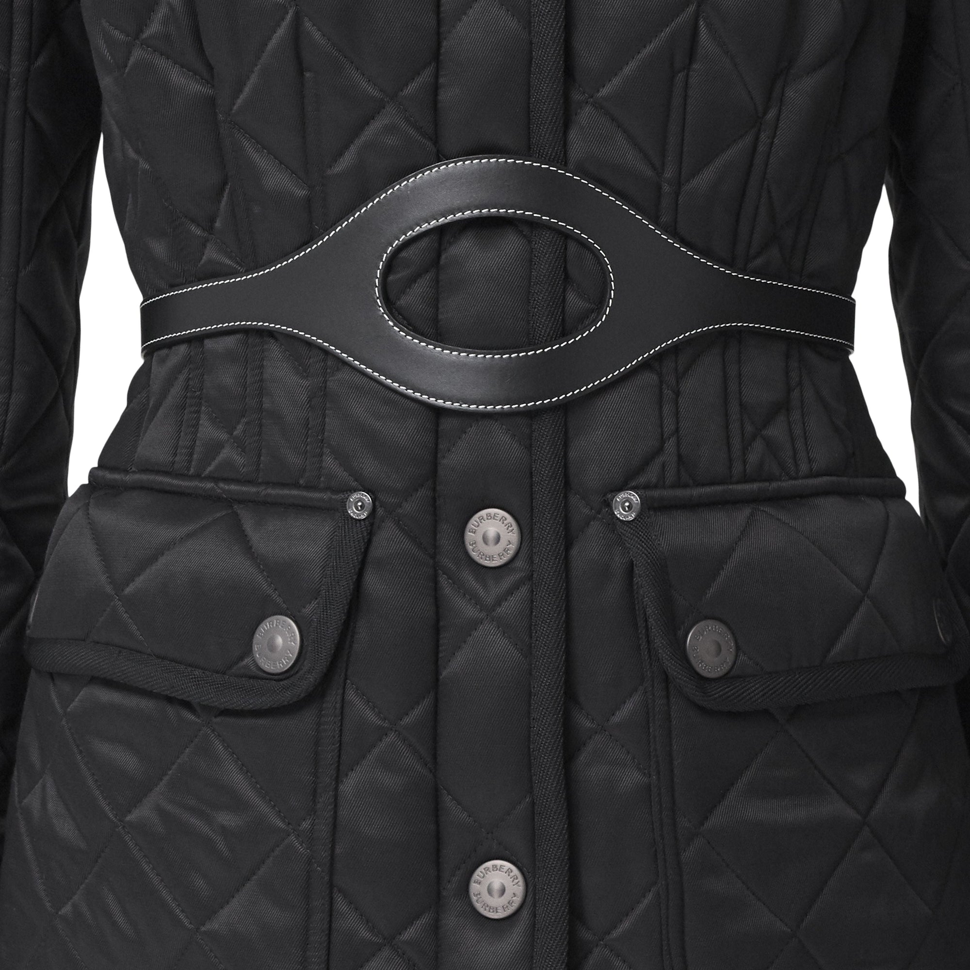Ceinture en cuir surpiqué avec découpes - Black