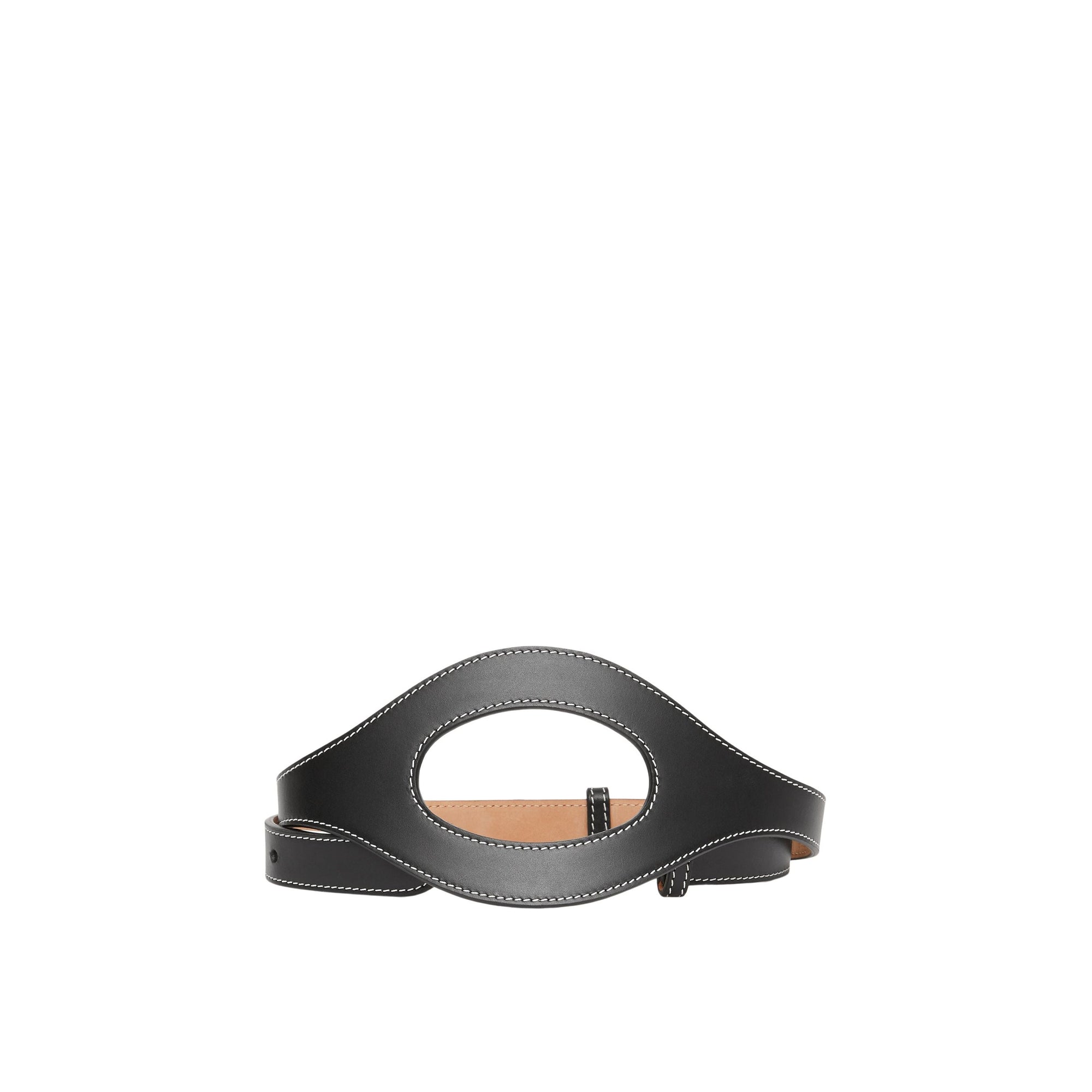 Ceinture en cuir surpiqué avec découpes - Black