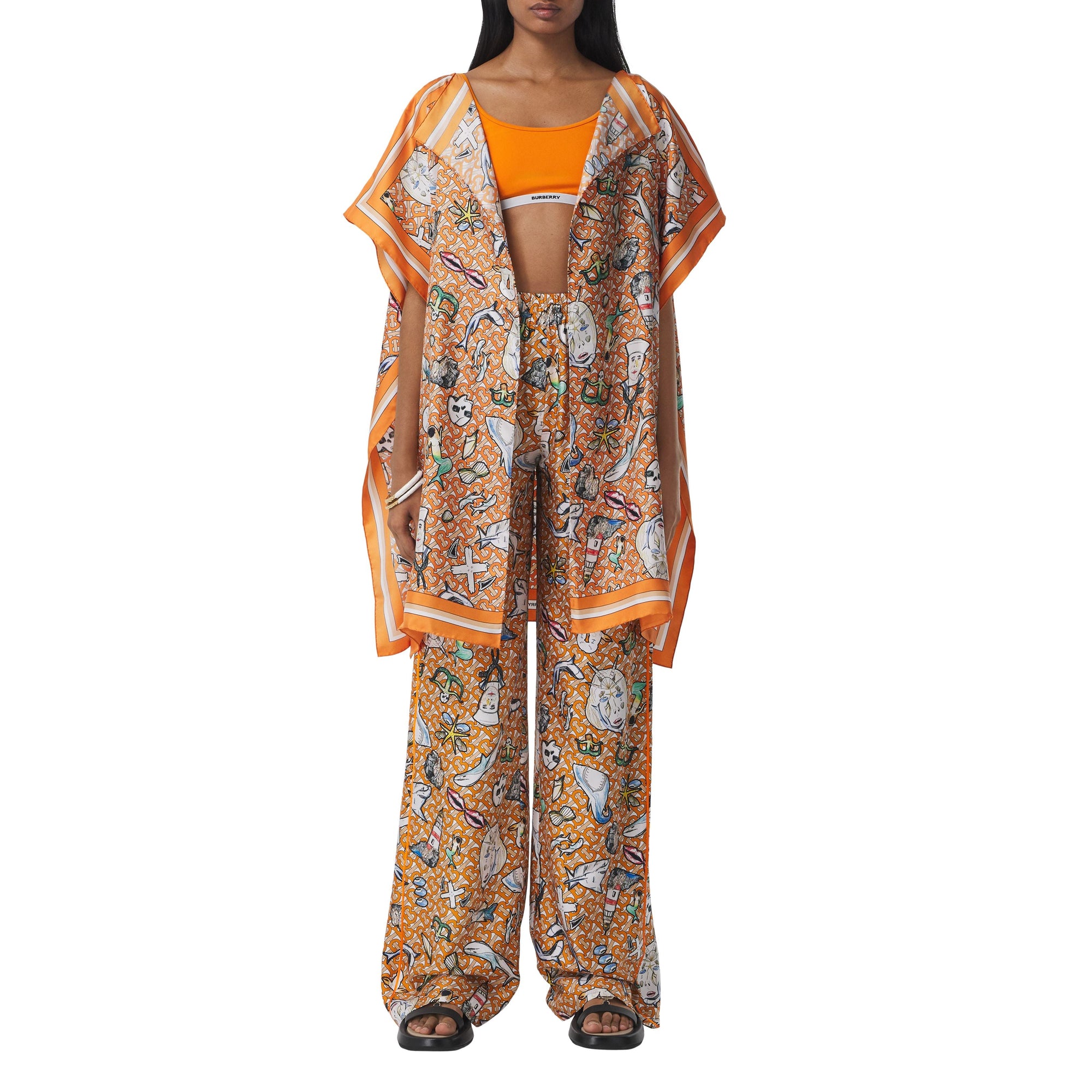 Cape en sergé de soie avec Monogram et illustration marine - Deep Orange