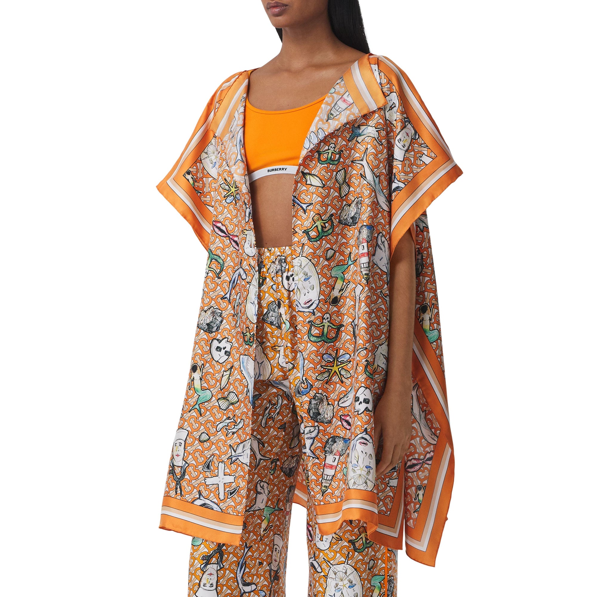 Cape en sergé de soie avec Monogram et illustration marine - Deep Orange