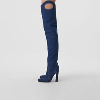 Cuissardes en denim surpiqué avec détail hublot - Denim Blue