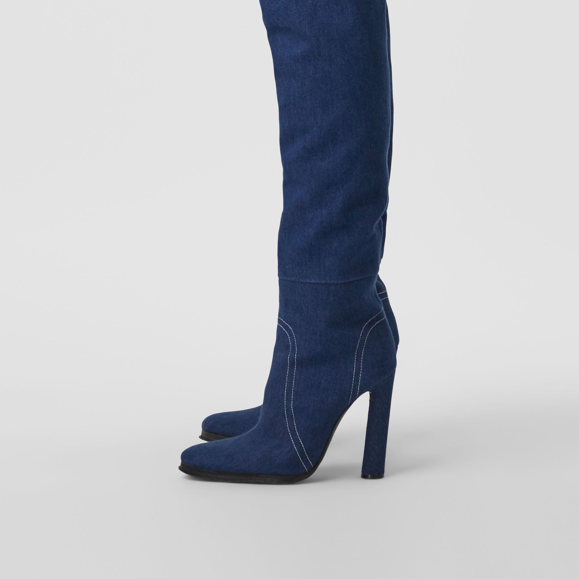 Cuissardes en denim surpiqué avec détail hublot - Denim Blue