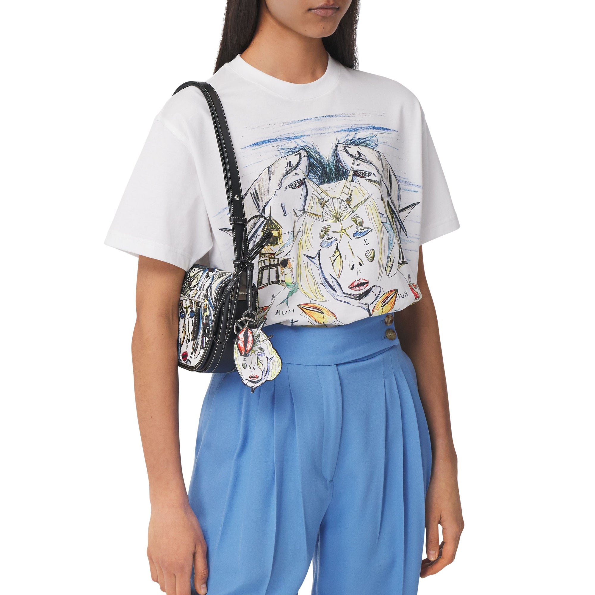 Porte-clés en cuir avec illustration marine - White
