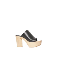 Mules en cuir à plateforme en bois de hêtre - Black
