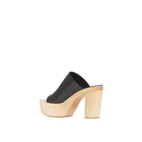 Mules en cuir à plateforme en bois de hêtre - Black