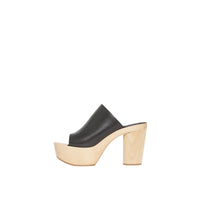 Mules en cuir à plateforme en bois de hêtre - Black