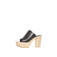 Mules en cuir à plateforme en bois de hêtre - Black